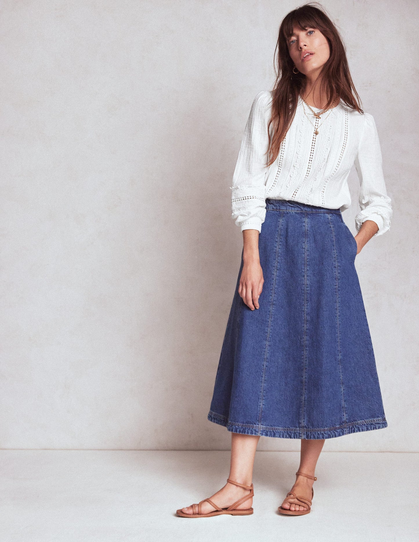 Trim Interest Double Cloth Top-White