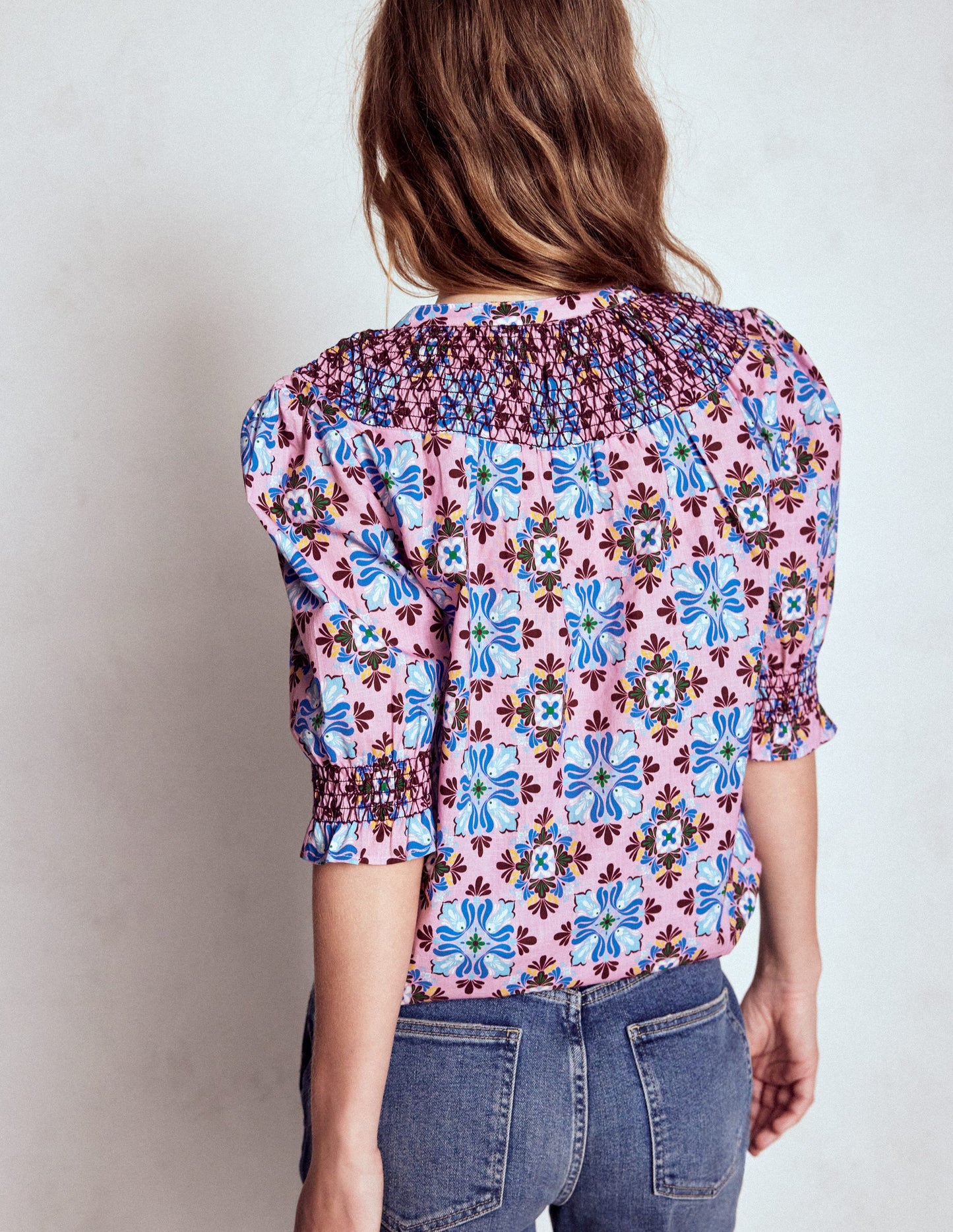 Effie Short Sleeve Top-Formica Pink, Bloom Mosaic