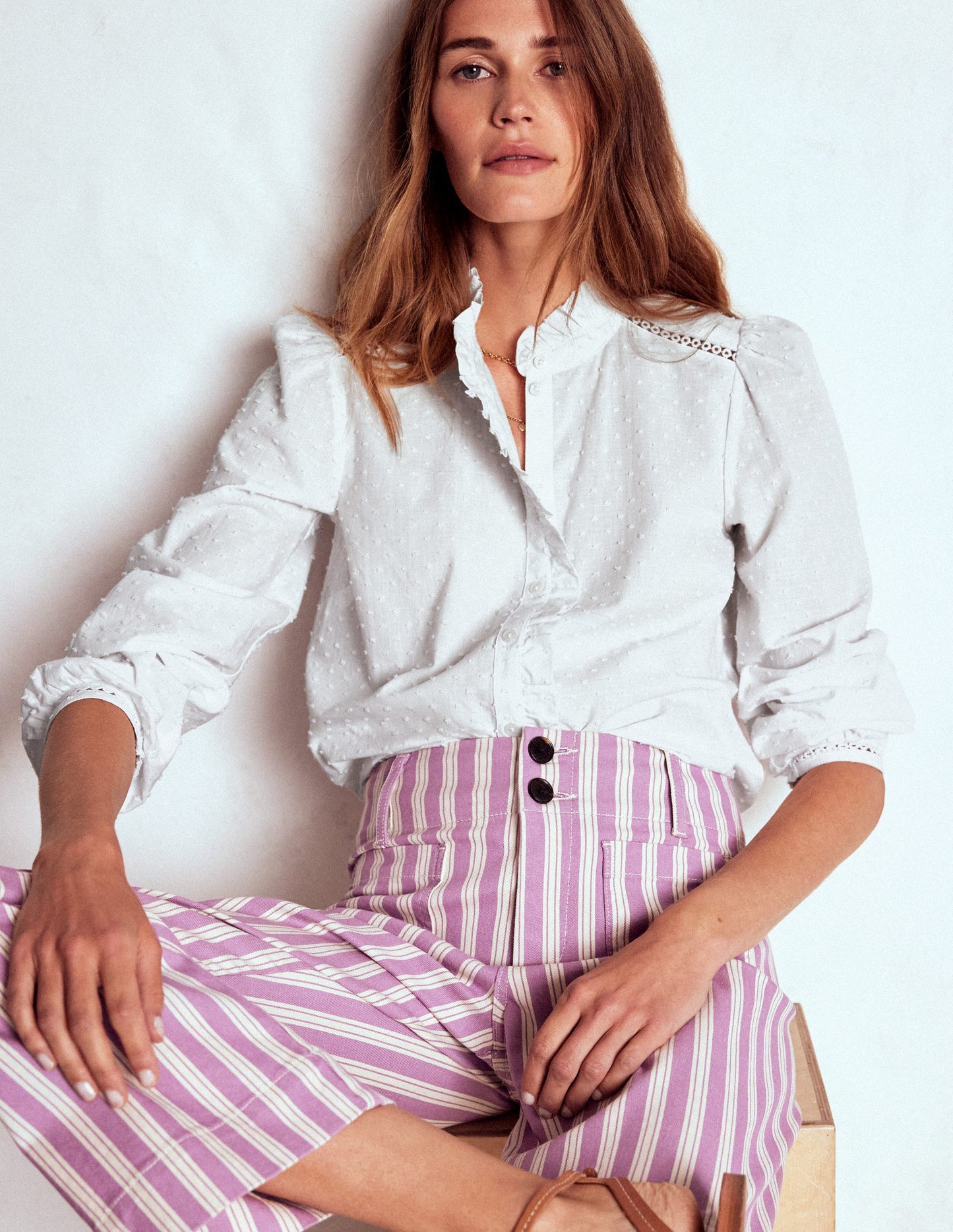 Helena Cotton Dobby Top-White