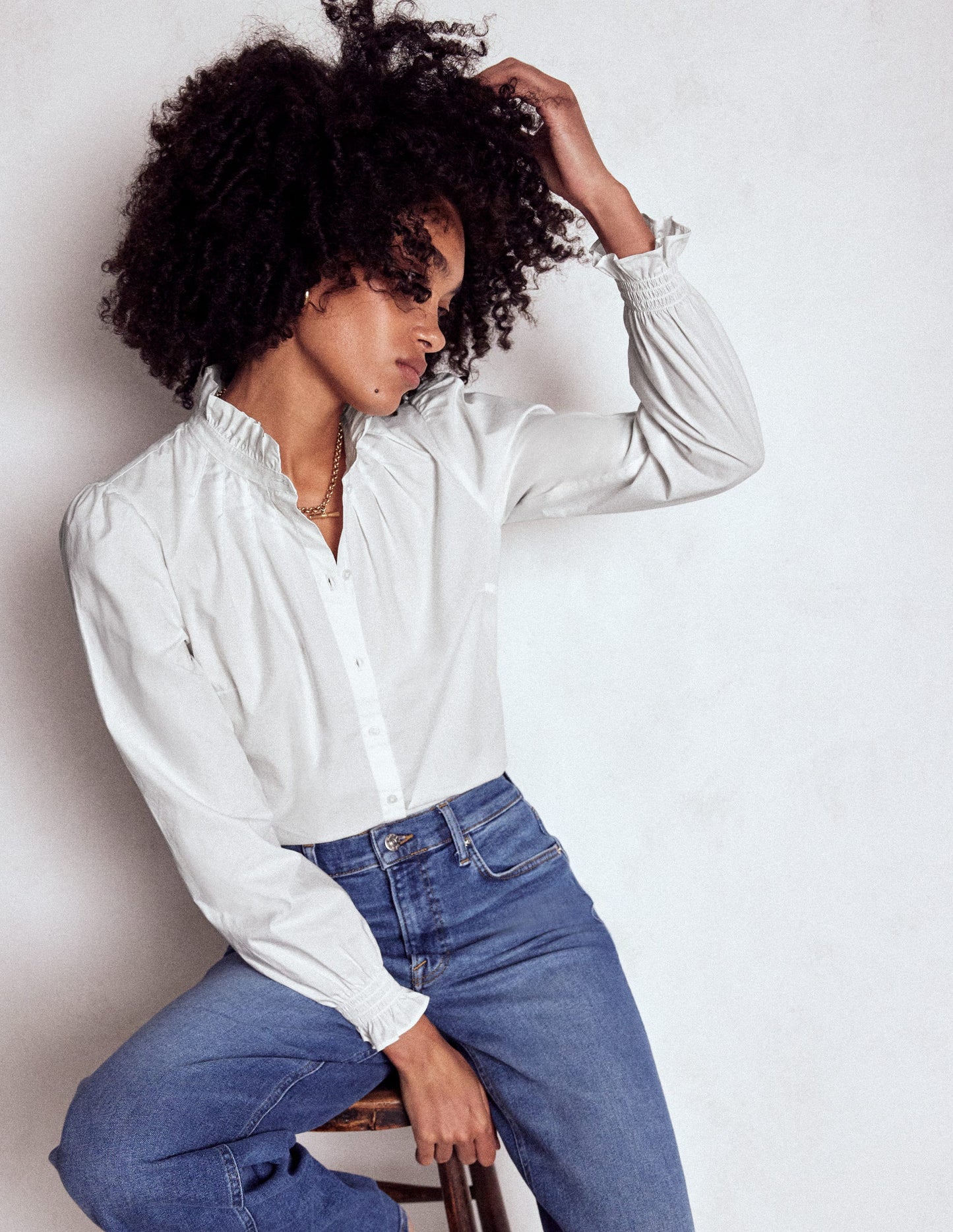 Lorna Pleated Cotton Top-White