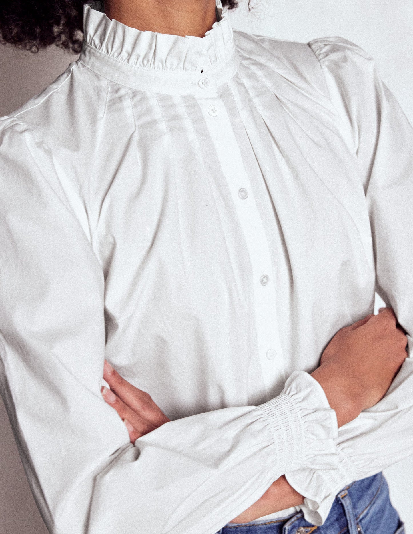Lorna Pleated Cotton Top-White