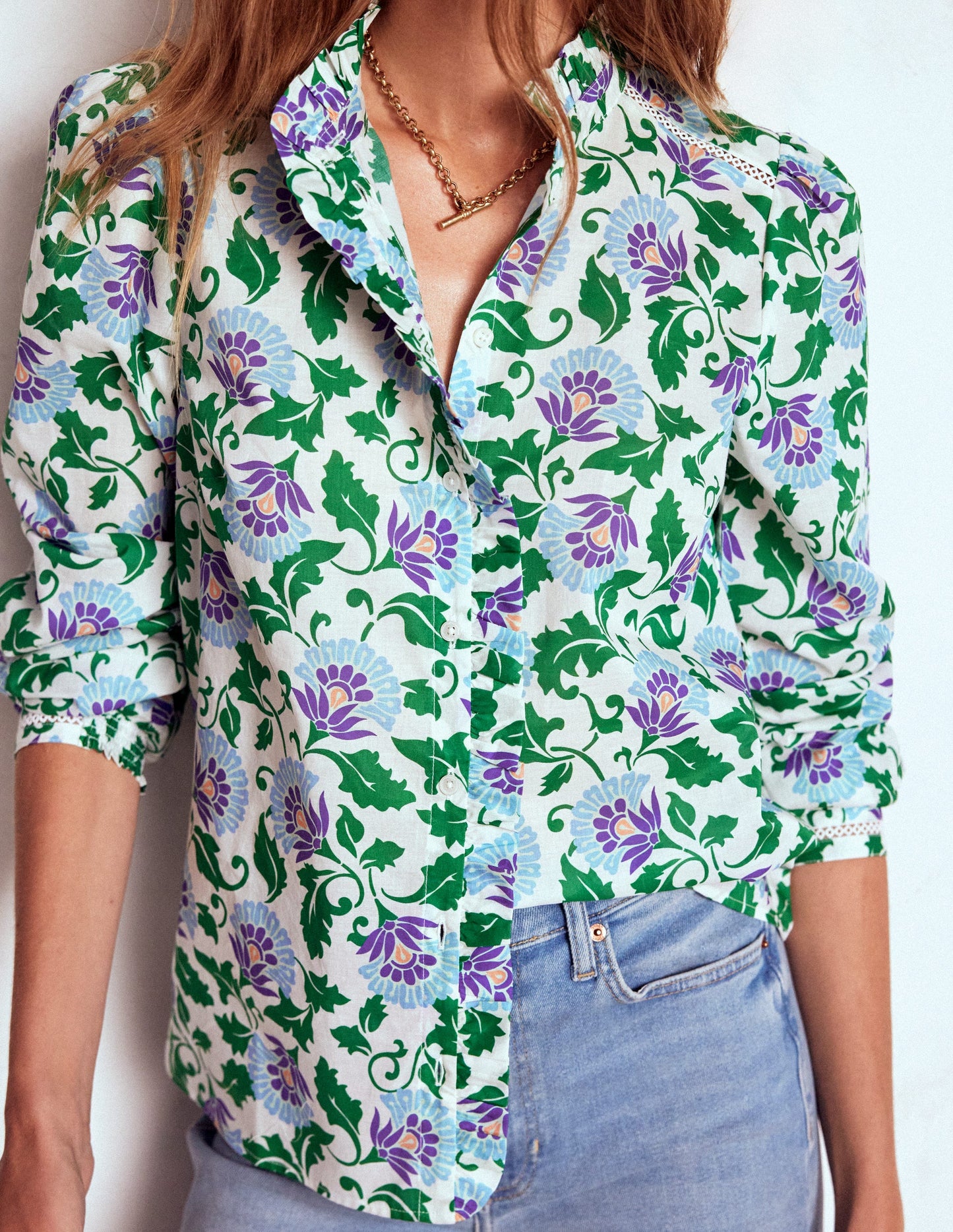 Helena Cotton Top-Rich Emerald, Ornate Vine