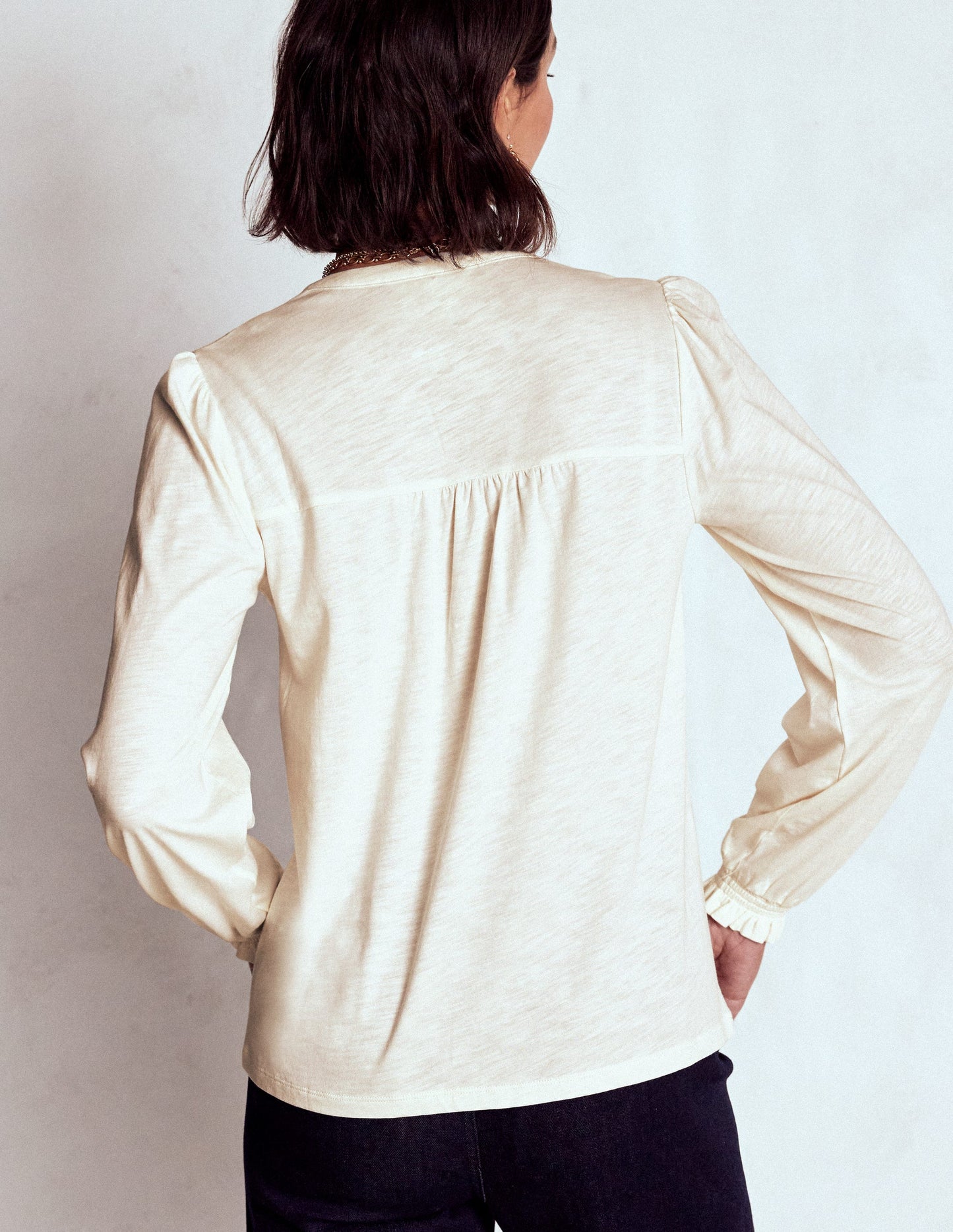 Elsa Smocked Yoke Jersey Shirt-Ivory