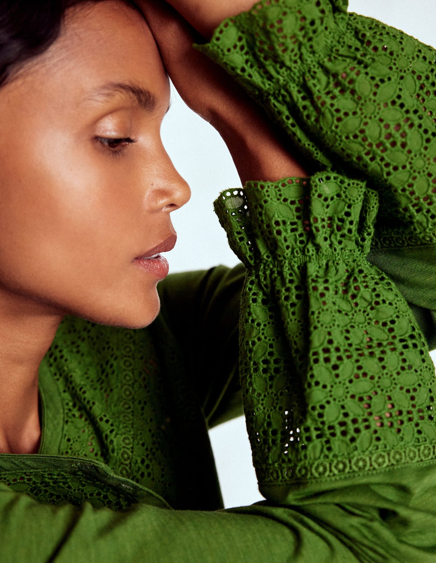 Pippa Broderie Jersey Shirt-Promenade Green