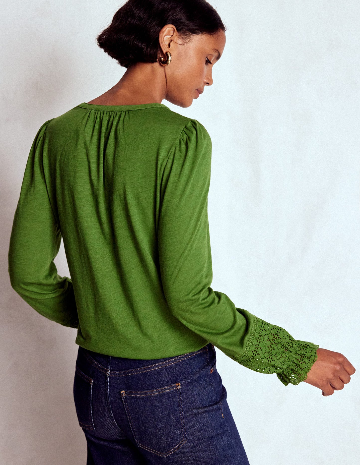 Pippa Broderie Jersey Shirt-Promenade Green