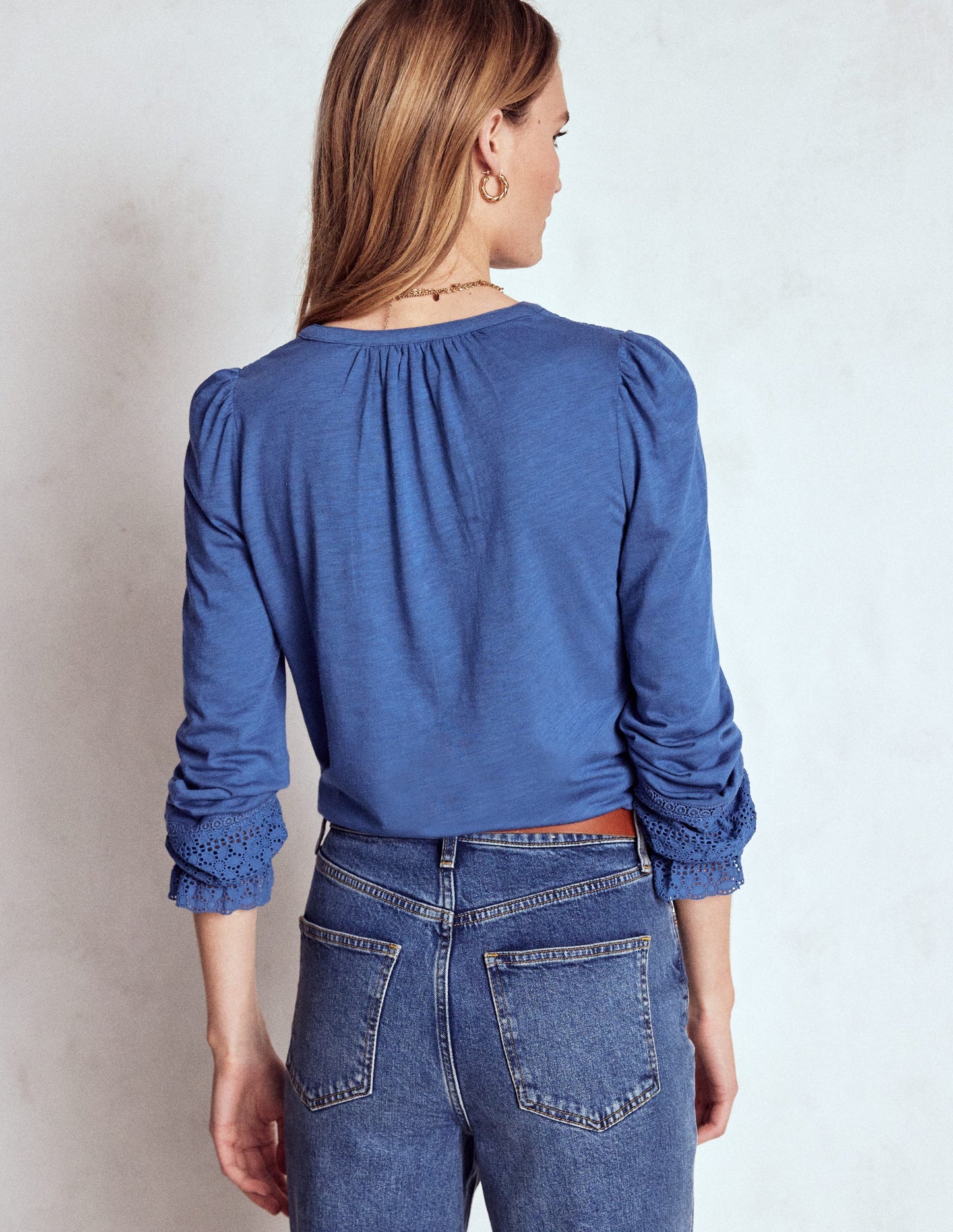 Pippa Broderie Jersey Shirt-Denim Blue