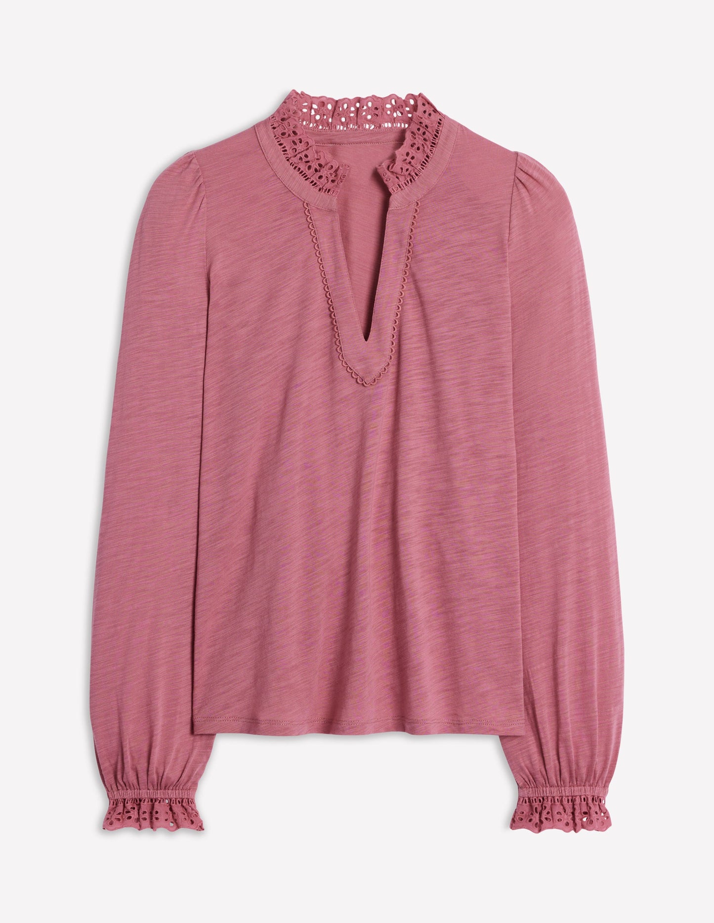 Aria Broderie Notch Neck Top-Pink Heather