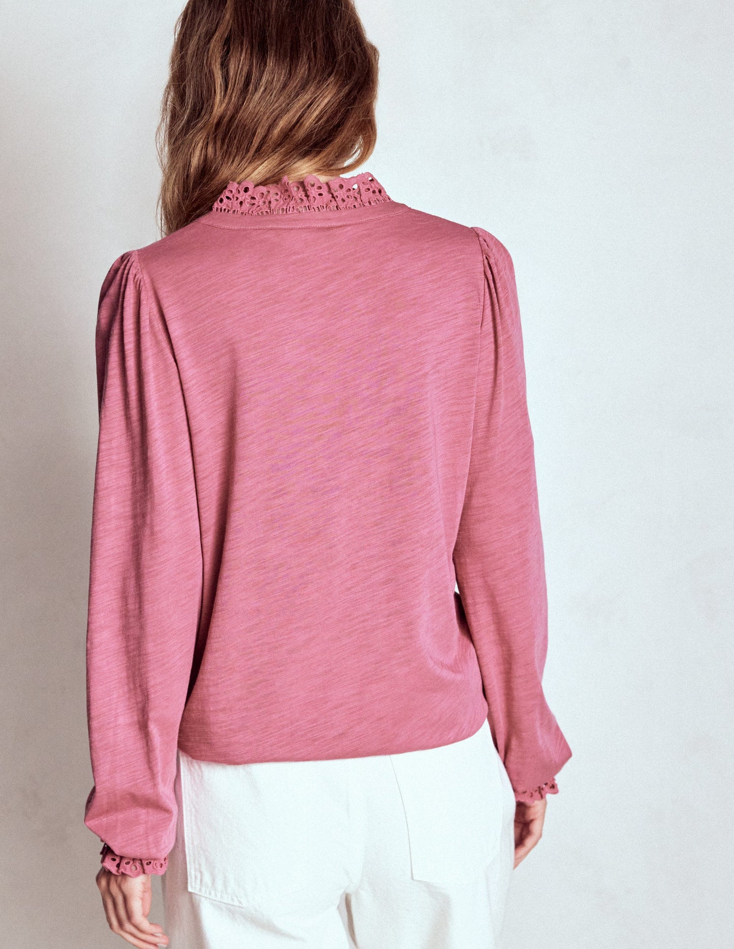 Aria Broderie Notch Neck Top-Pink Heather