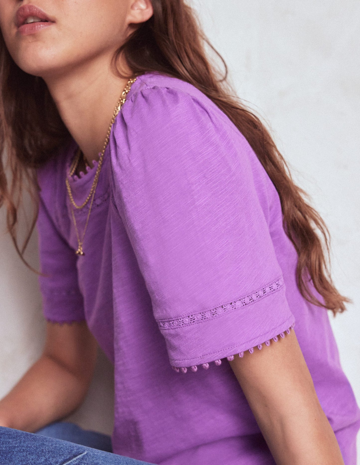 Mila Lace Trim Top-Amethyst Pruple