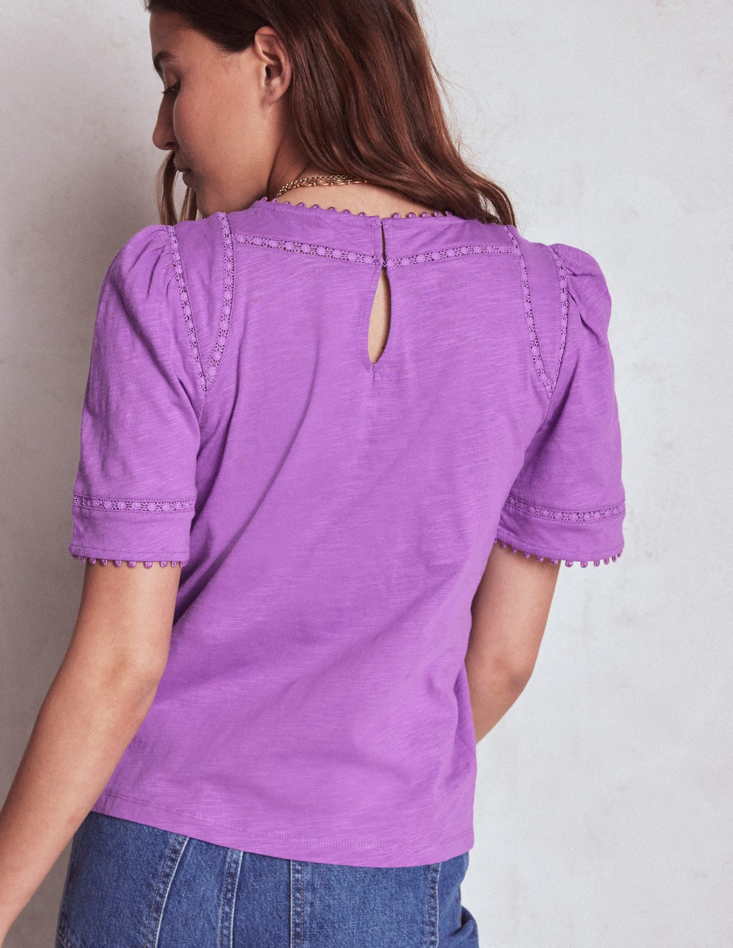 Mila Lace Trim Top-Amethyst Pruple