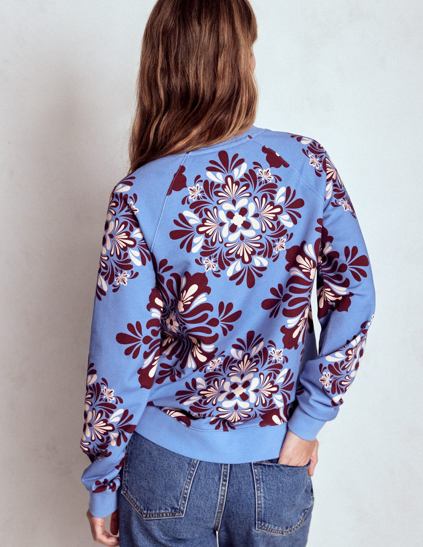Rosa Printed Sweatshirt-Soft Blue, Bloom Mosaic
