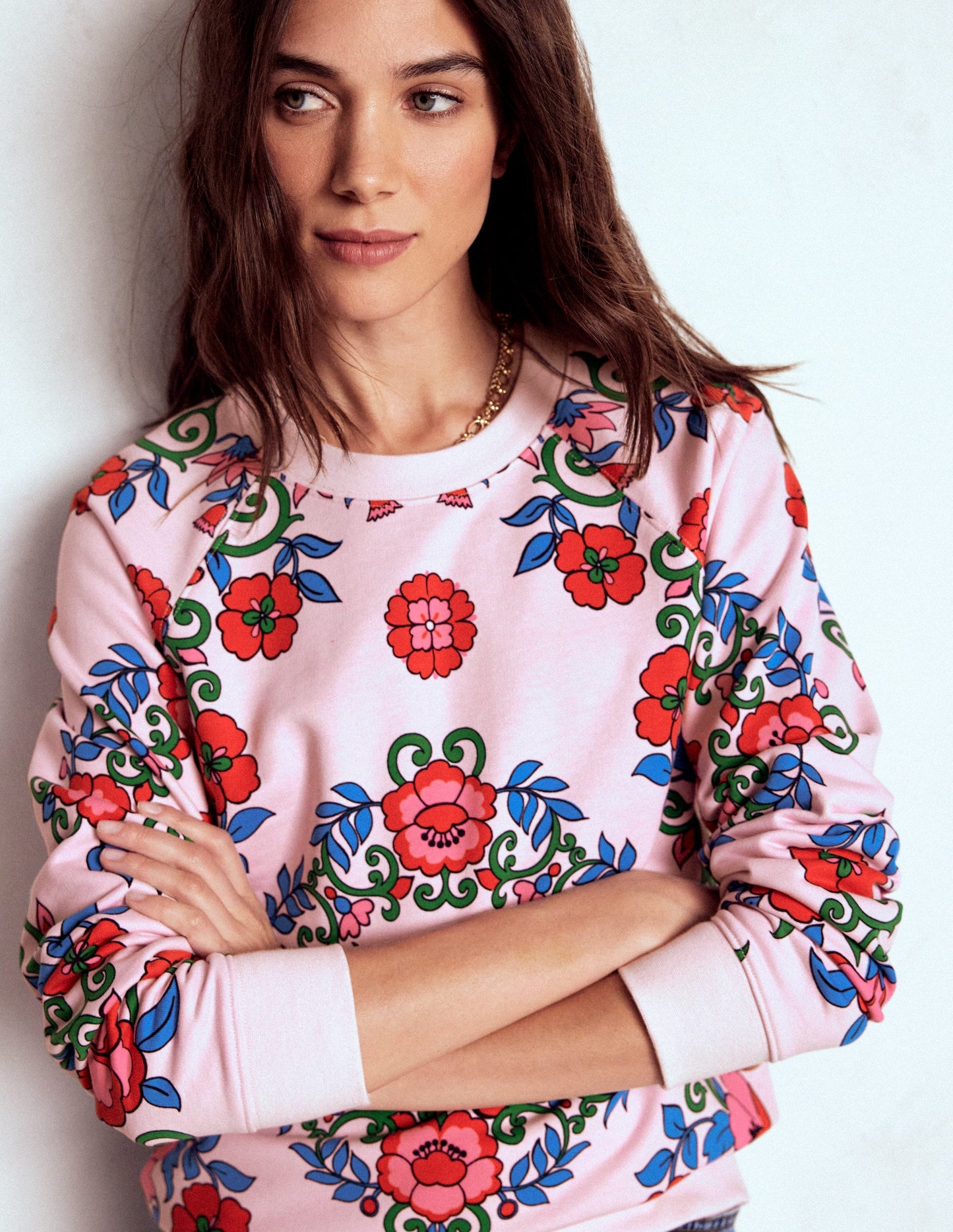Rosa Printed Sweatshirt-Pink, Ornamental Lattice