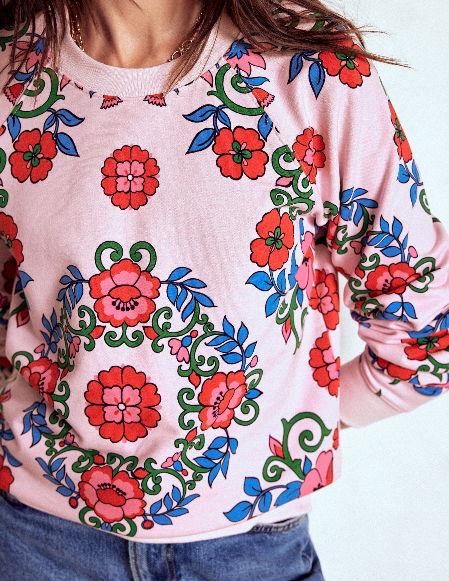 Rosa Printed Sweatshirt-Pink, Ornamental Lattice