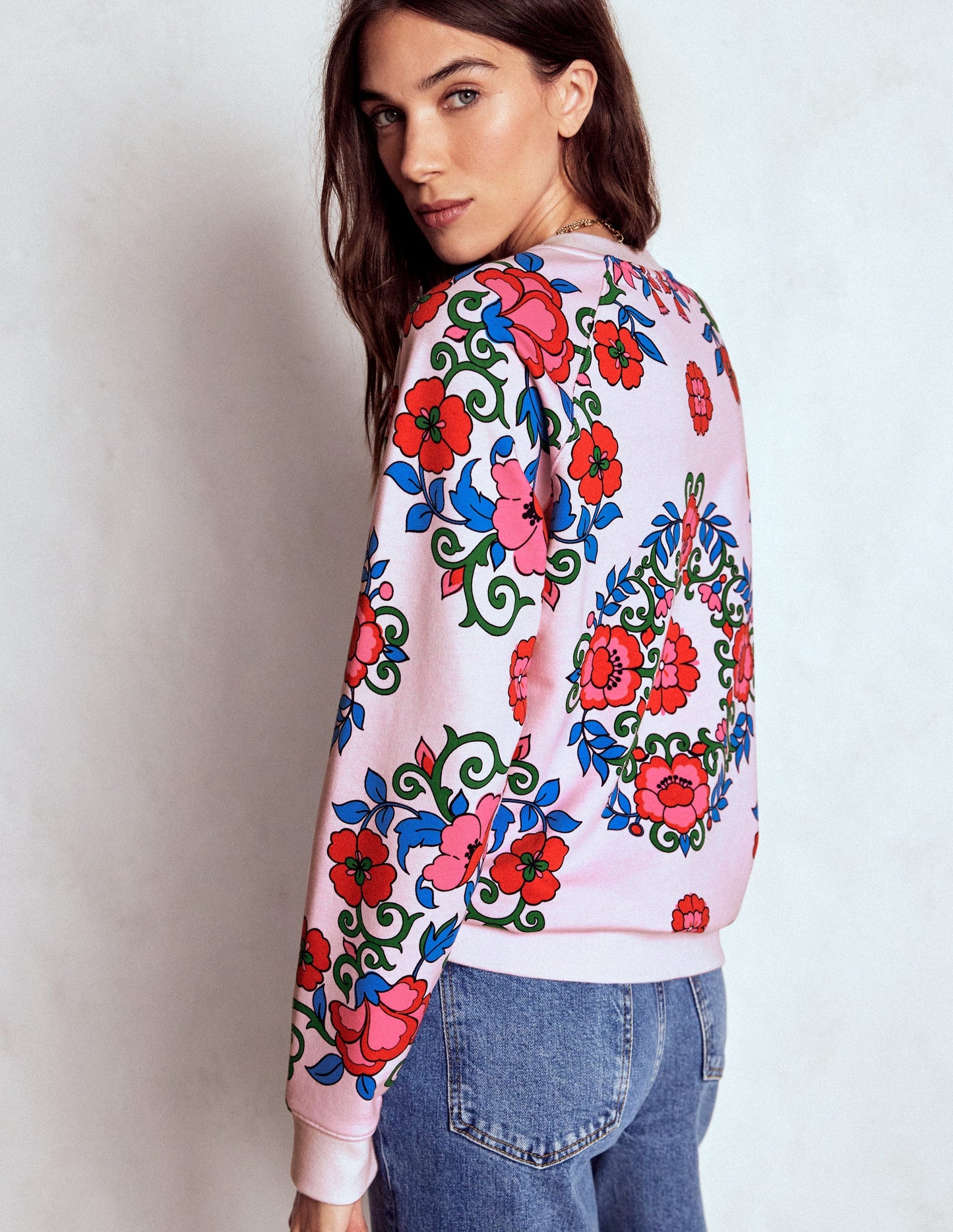 Rosa Printed Sweatshirt-Pink, Ornamental Lattice