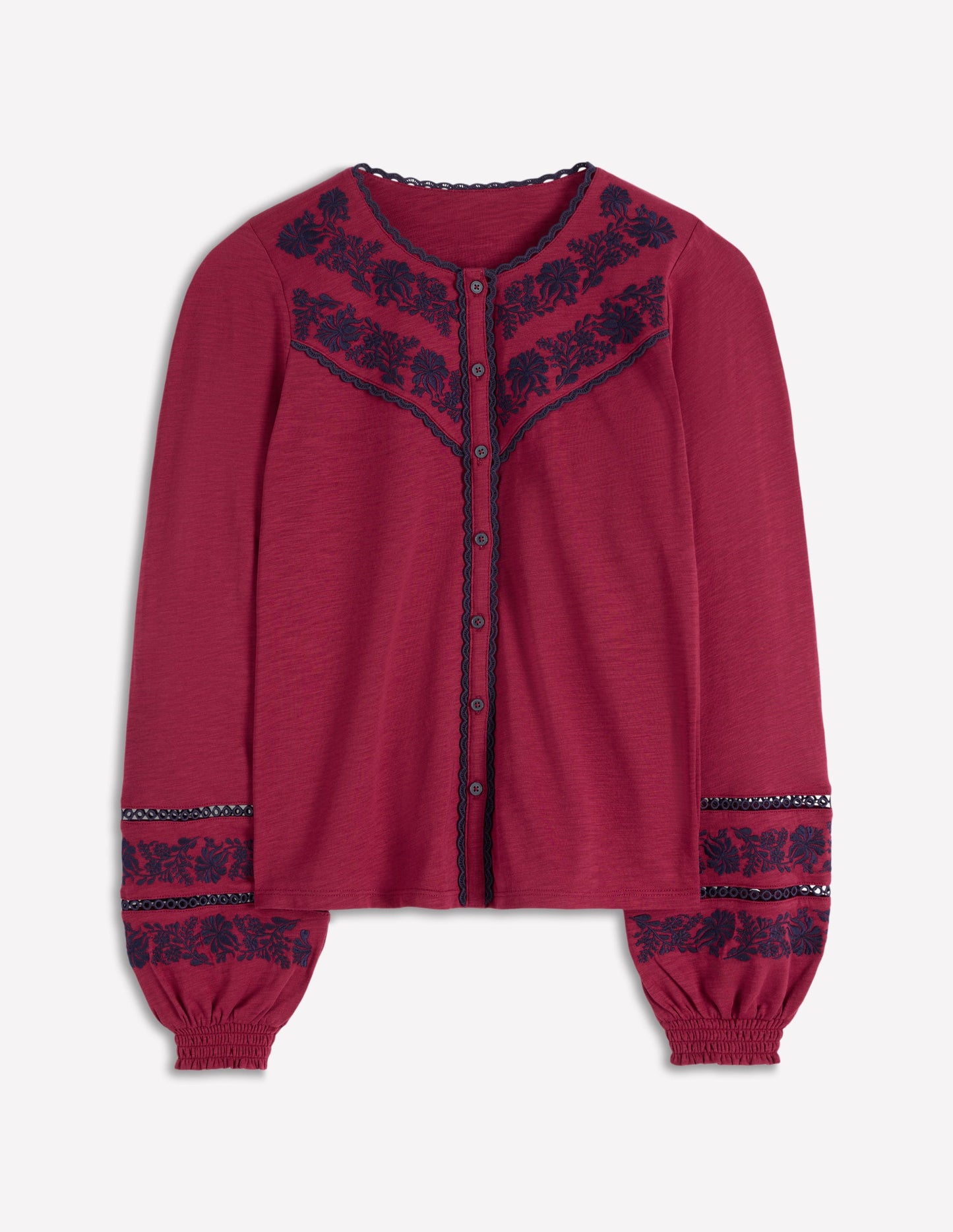 Trim Detail Jersey Shirt-Rumba Red, Navy Emb