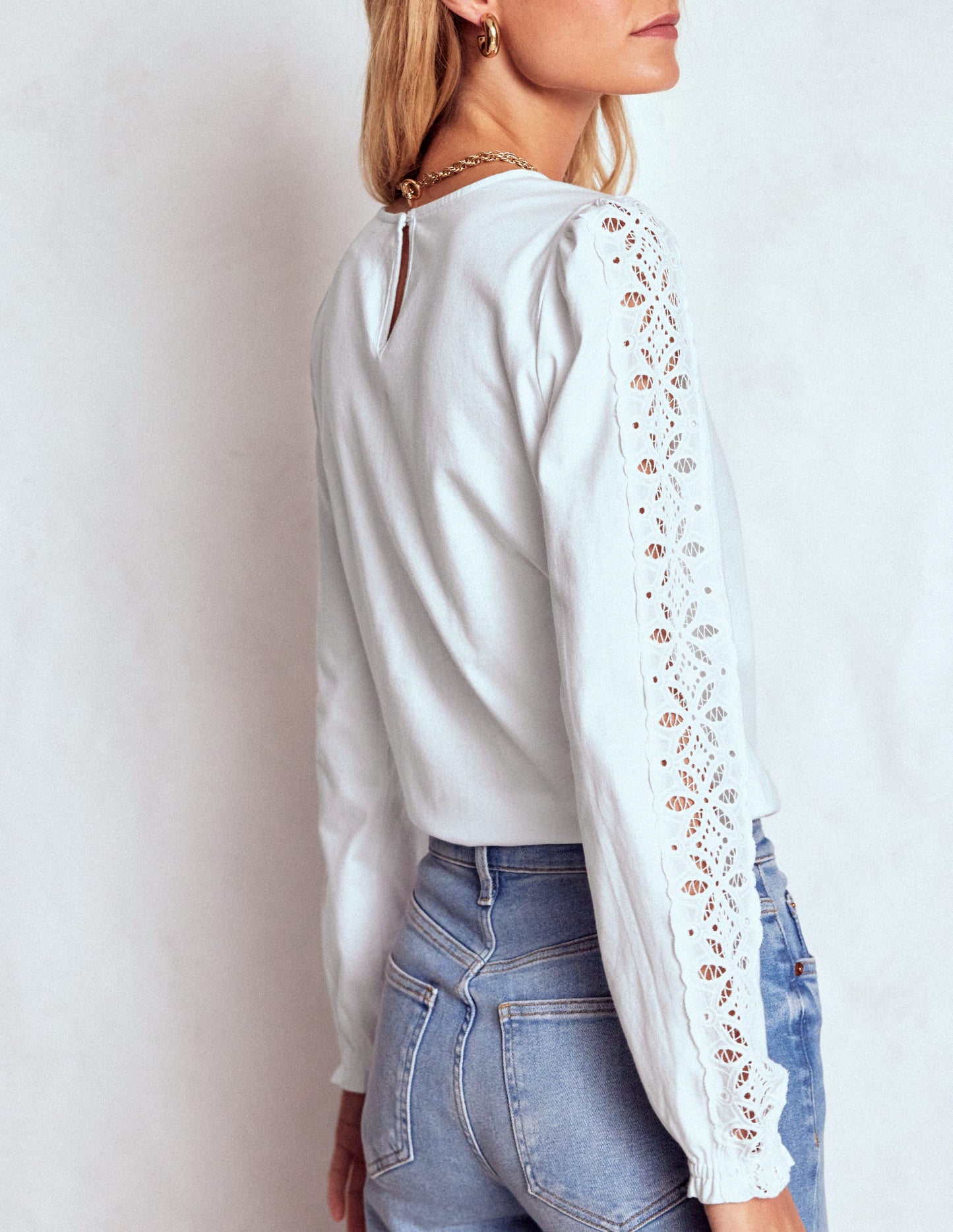 Scarlett Broderie Trim Top-White