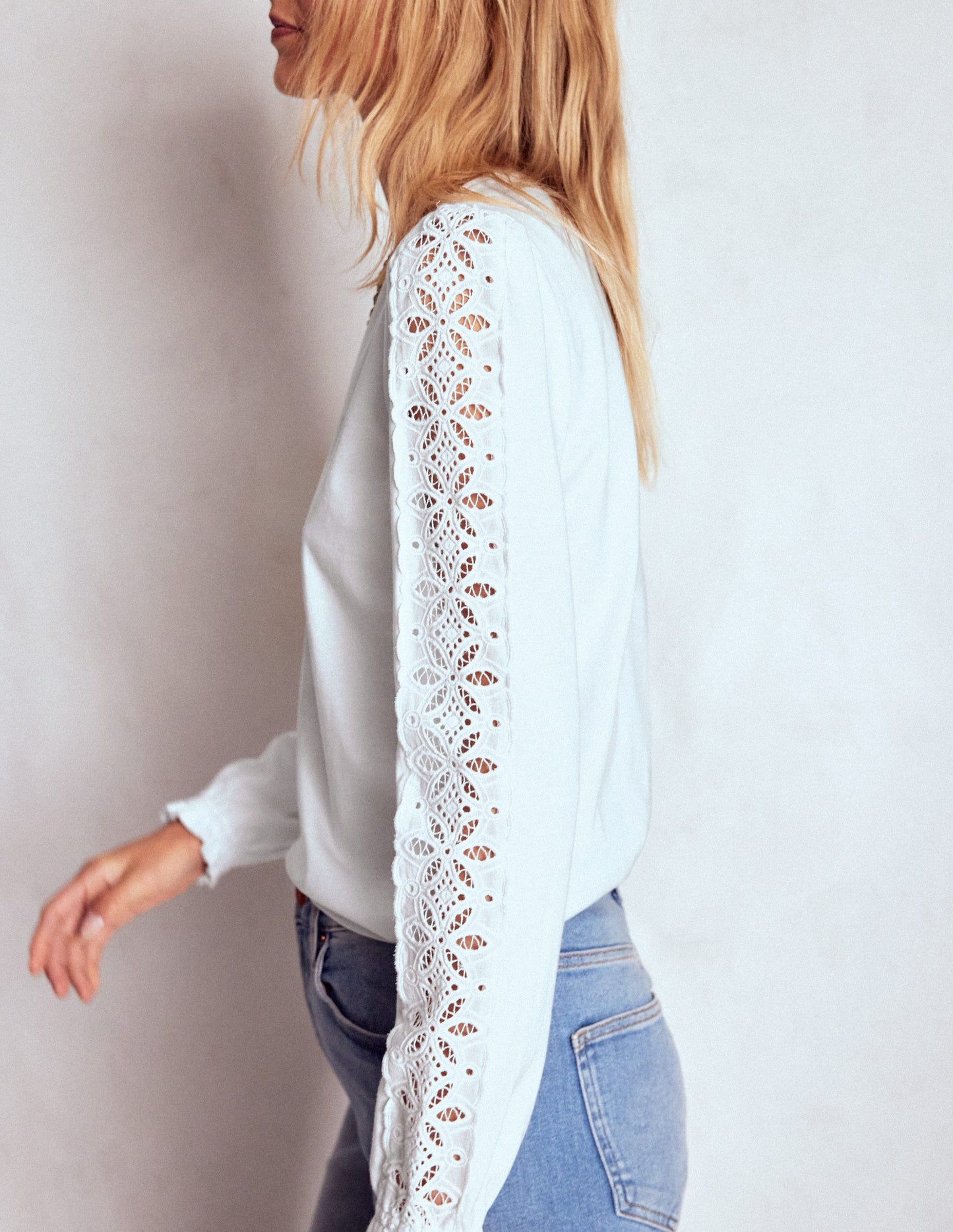 Scarlett Broderie Trim Top-White