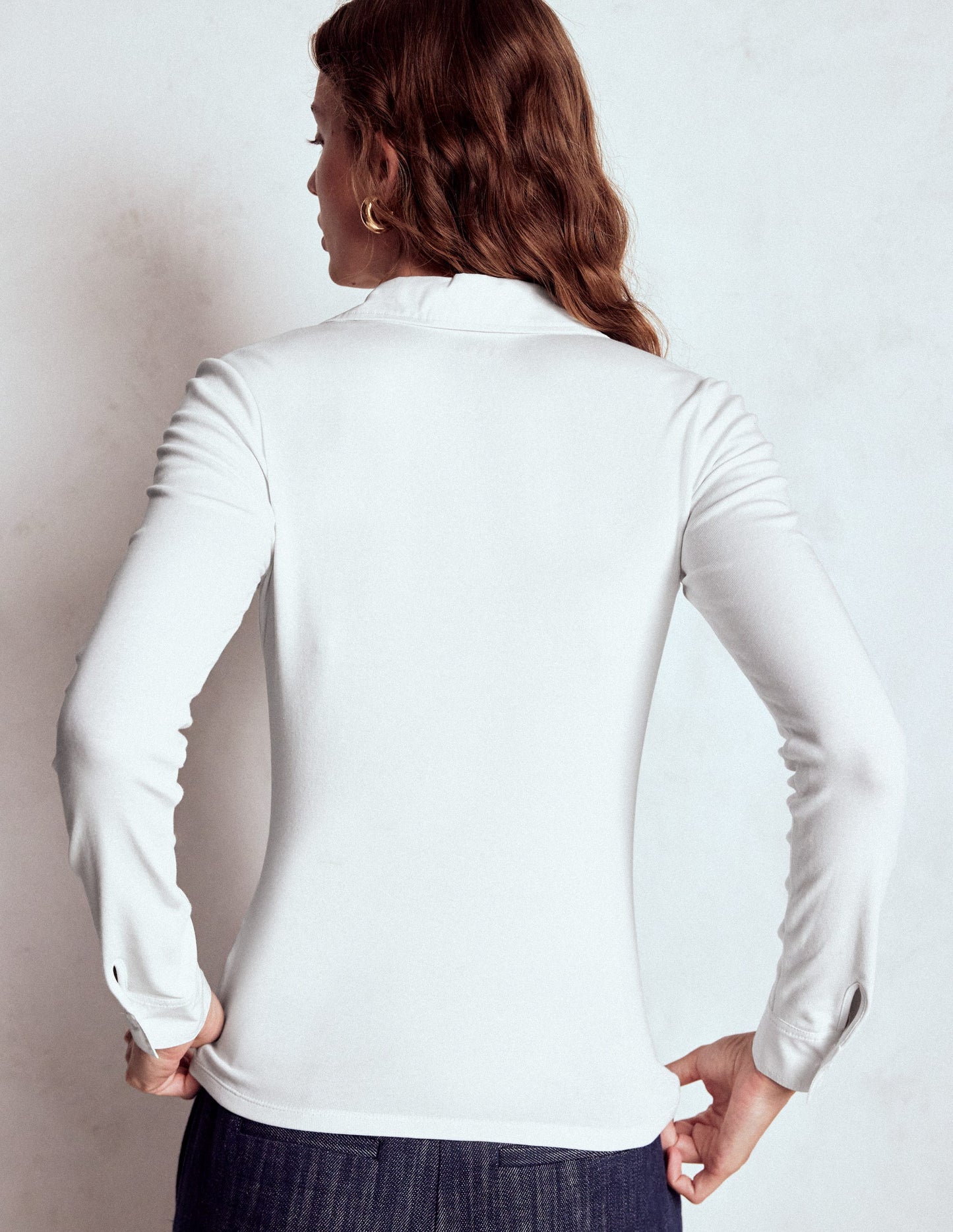 Collared Placket Jersey Shirt-White