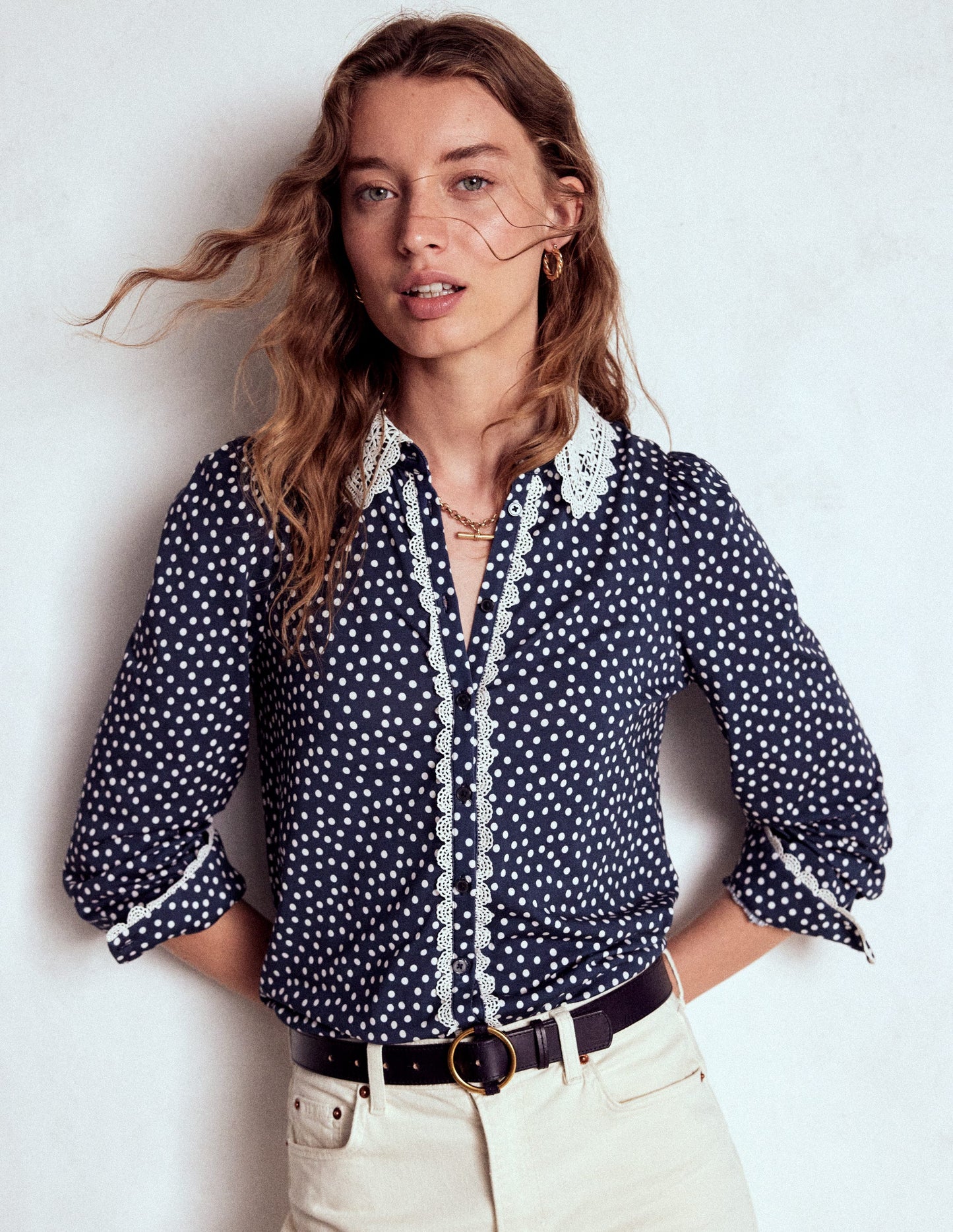 Lace Collar Blouse-Navy