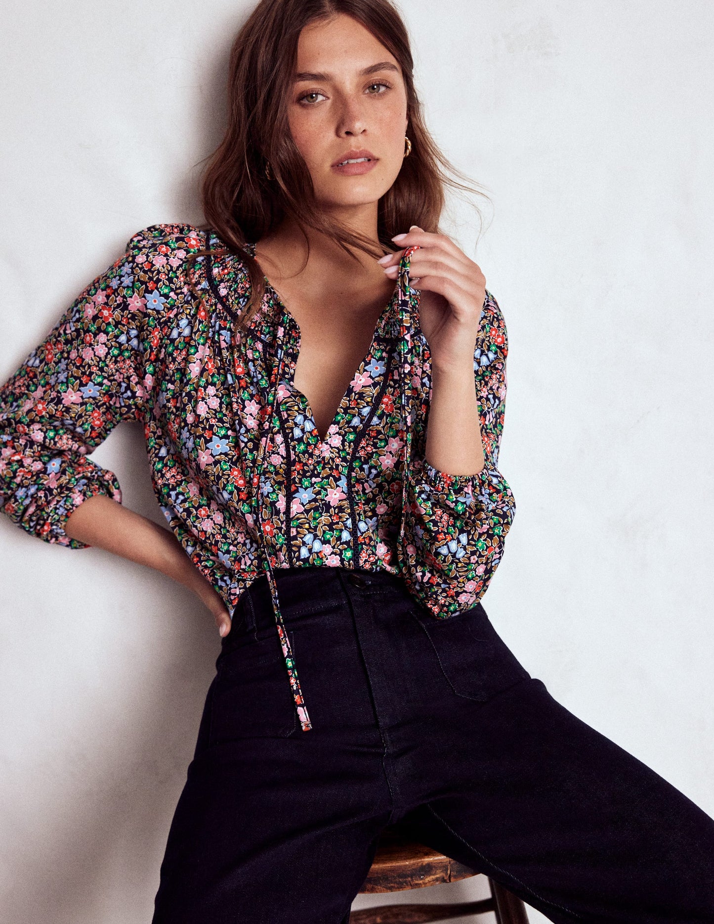 Georgia Smocked Jersey Top-Navy and Multi, Flowerbed