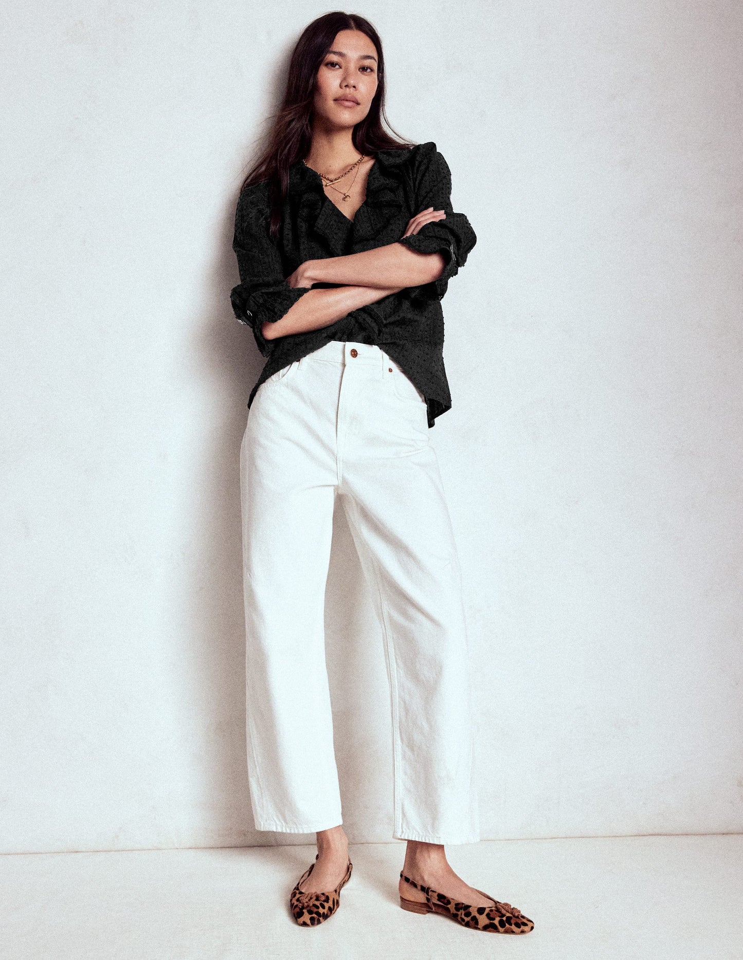 Ruffle V-Neck Blouse-Black