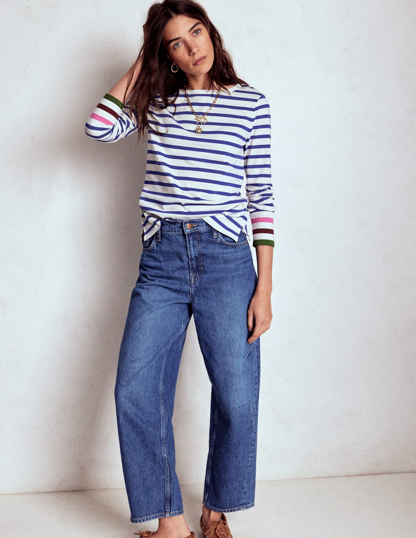 Olivia Long Sleeve Breton-Kingfisher Blue, Multi Cuff