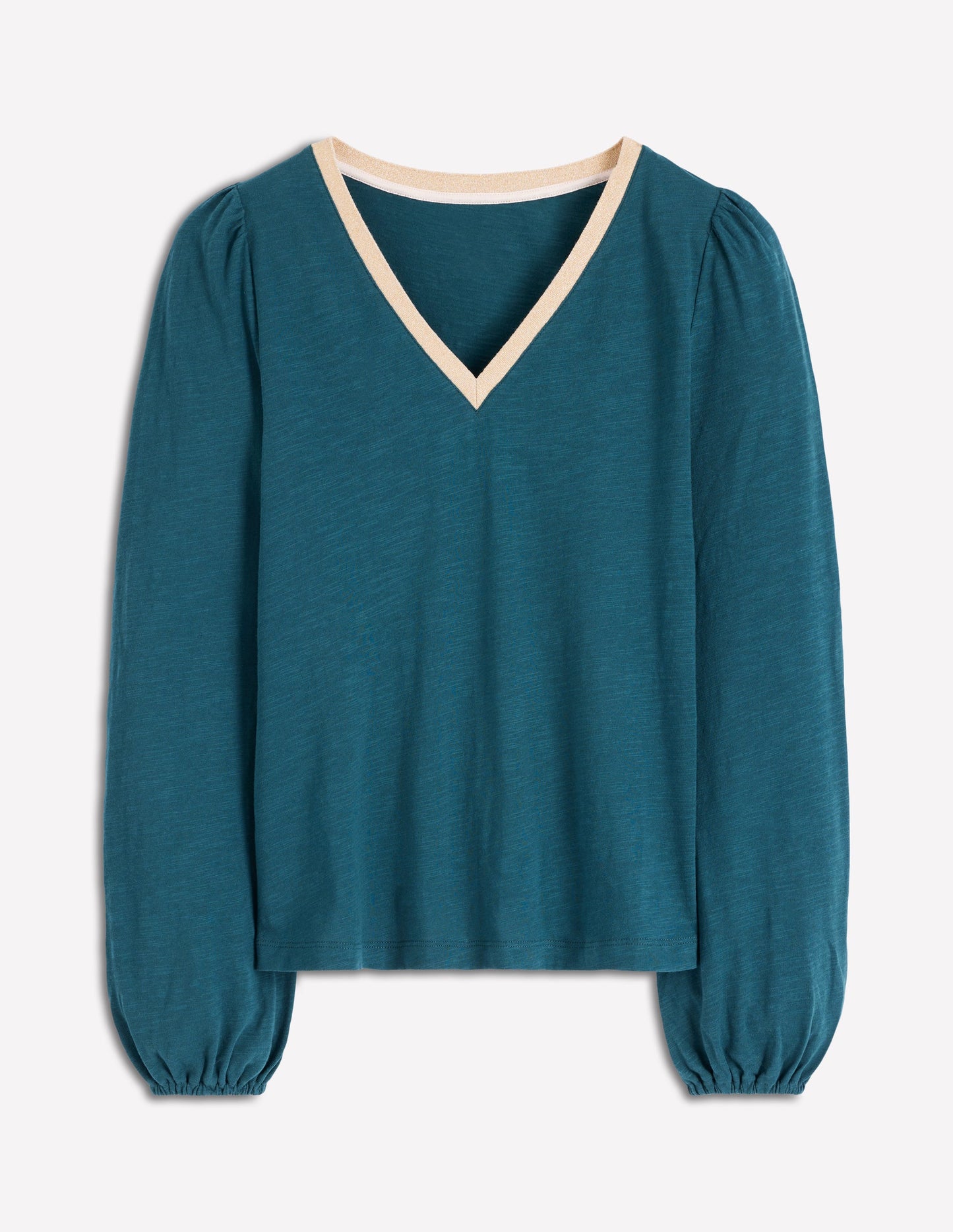Metallic Trim Long Sleeve Top-Midnight Teal