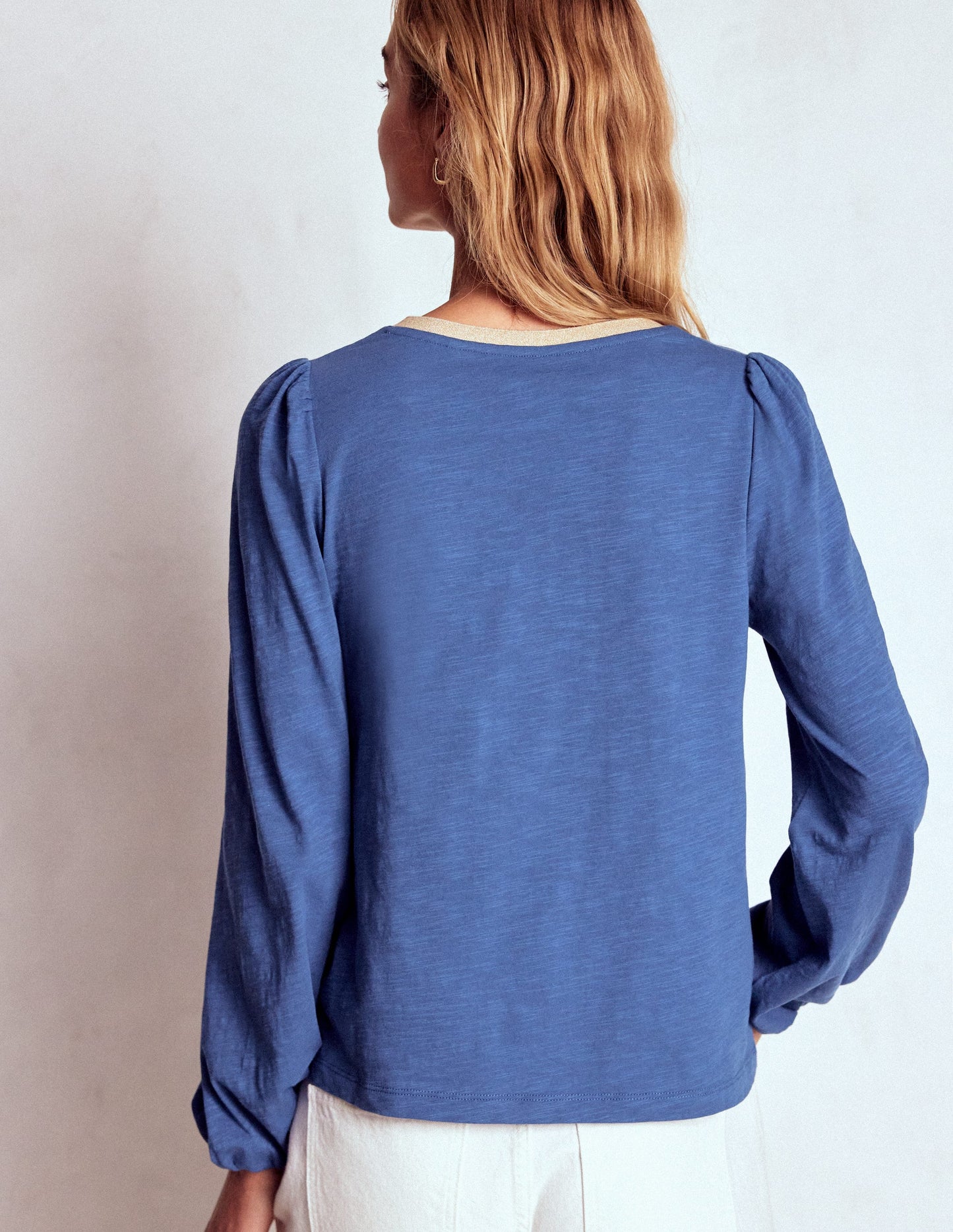 Metallic Trim Long Sleeve Top-True Navy
