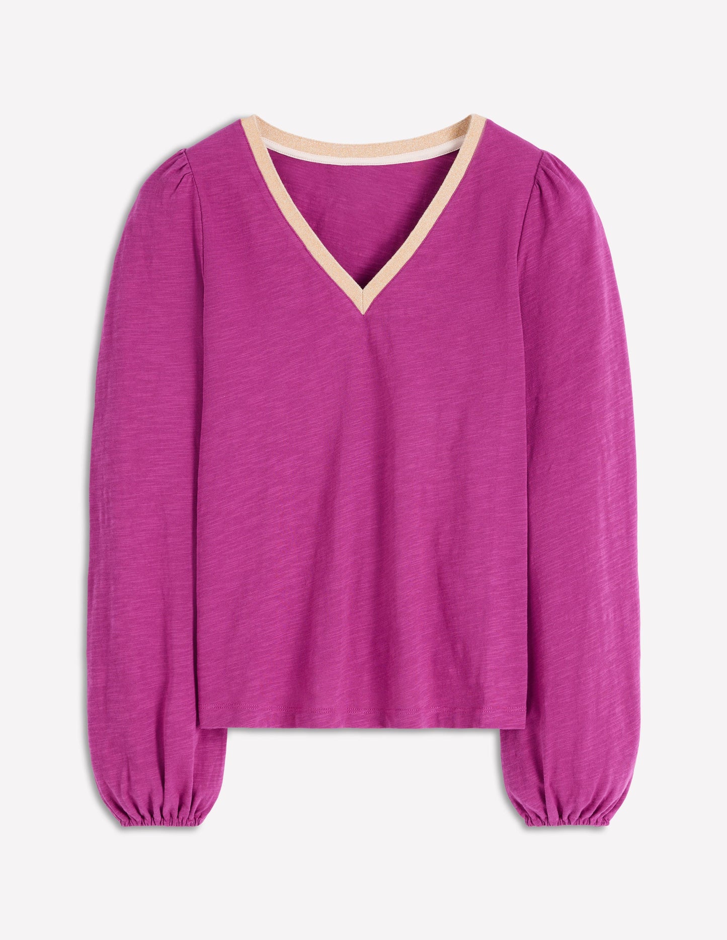 Metallic Trim Long Sleeve Top-Rich Magenta