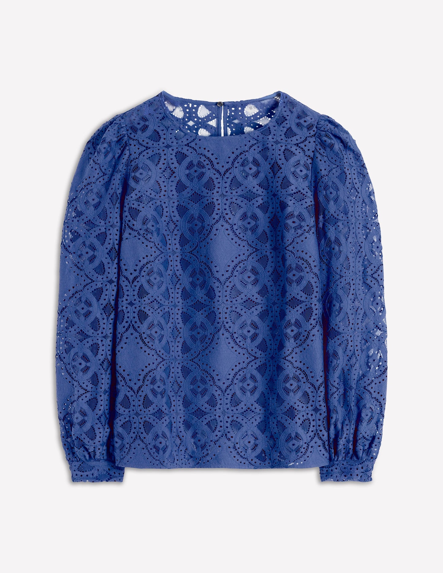 Lace Crew Neck Top-Denim Blue