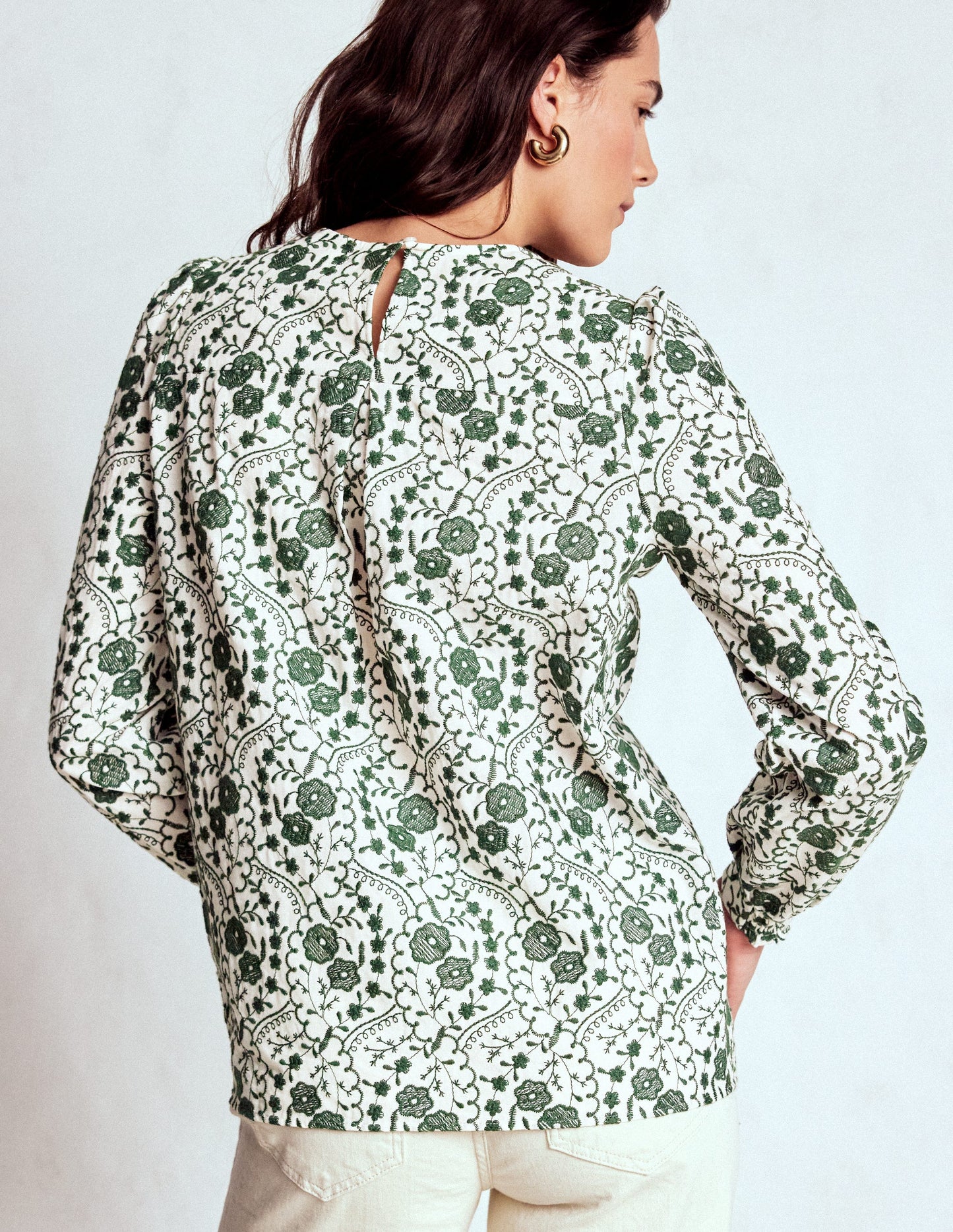 Embroidered Cotton Top-Ivory