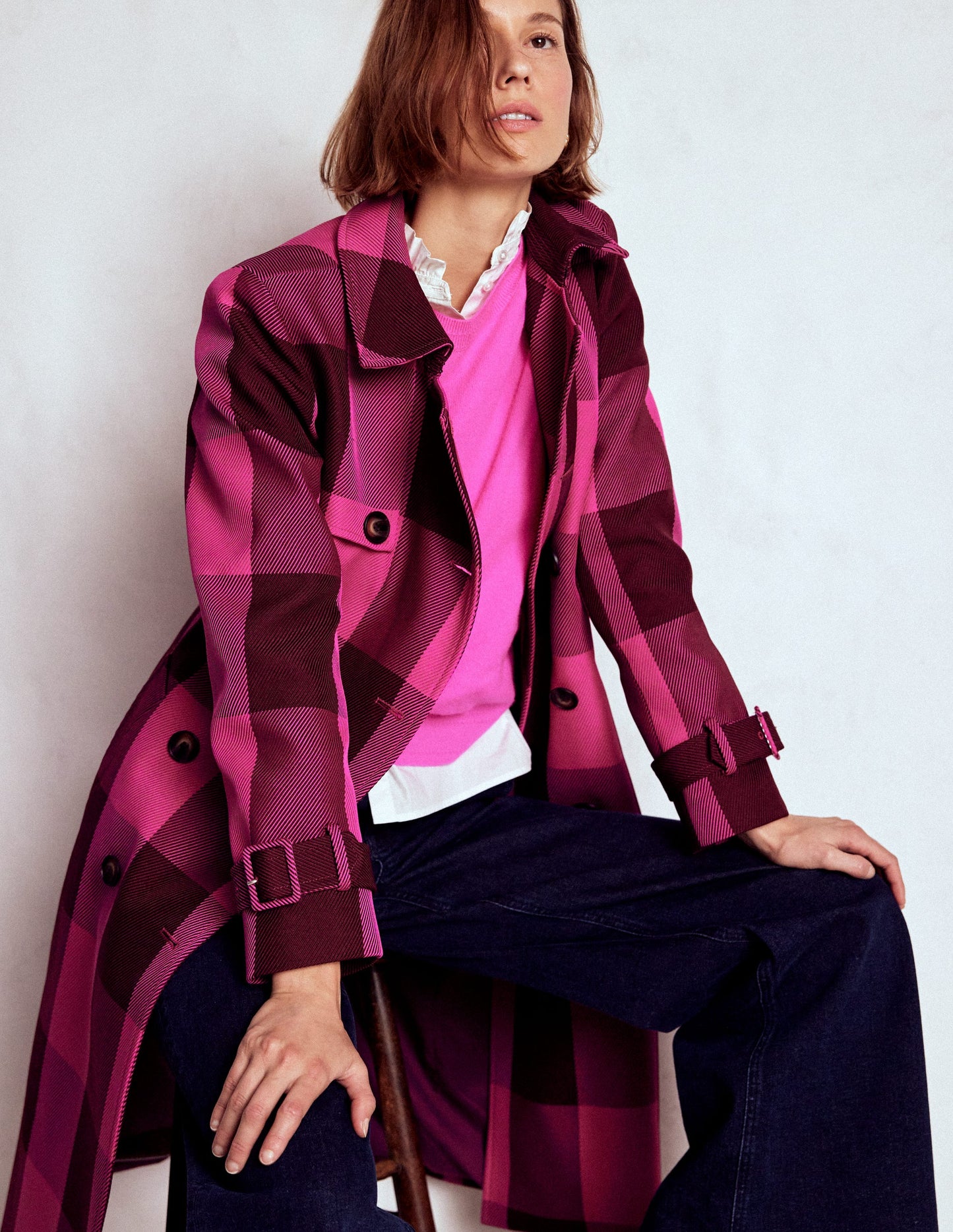 Cheltenham Trench Coat-Pink Peony, Chestnut Gingham