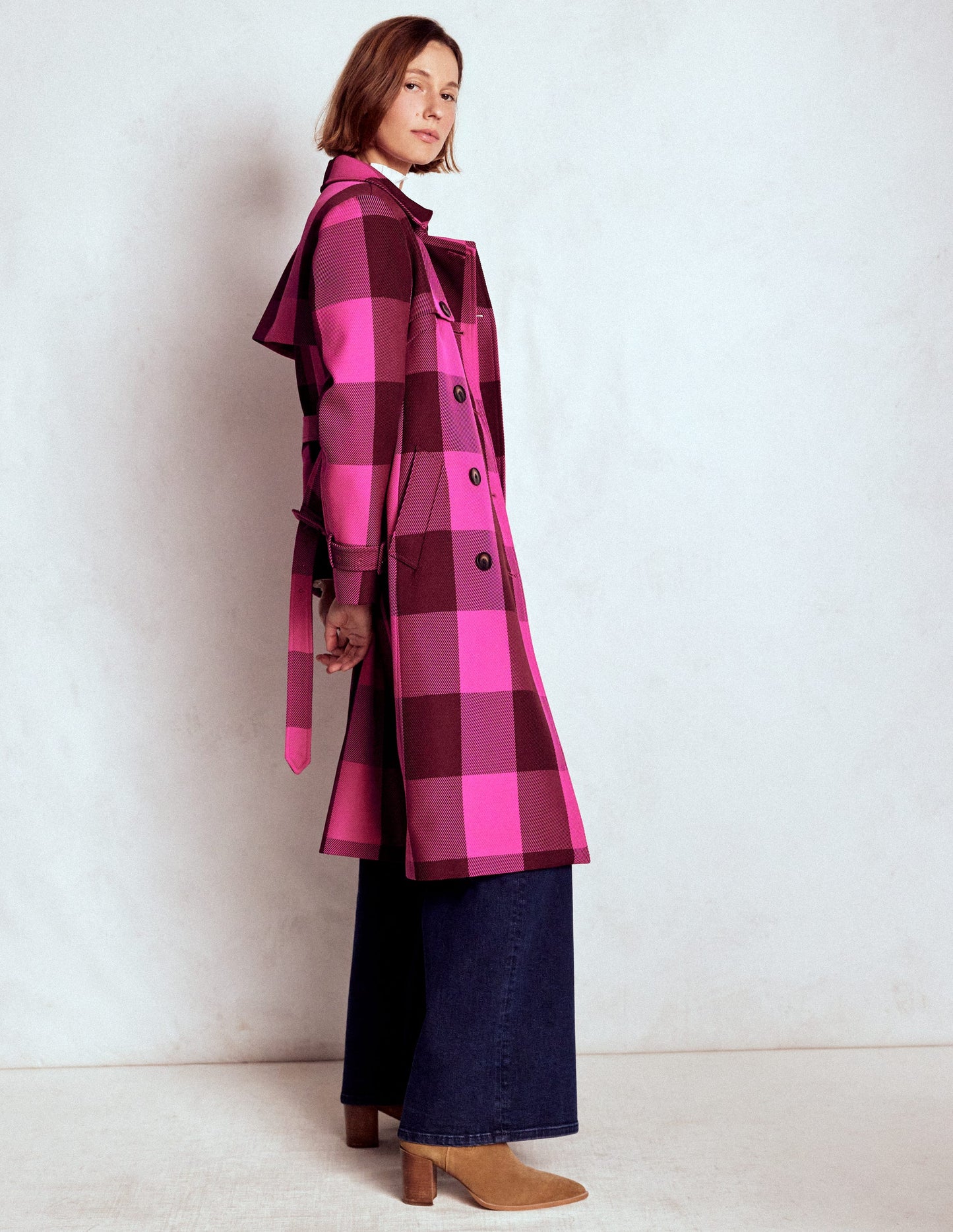 Cheltenham Trench Coat-Pink Peony, Chestnut Gingham
