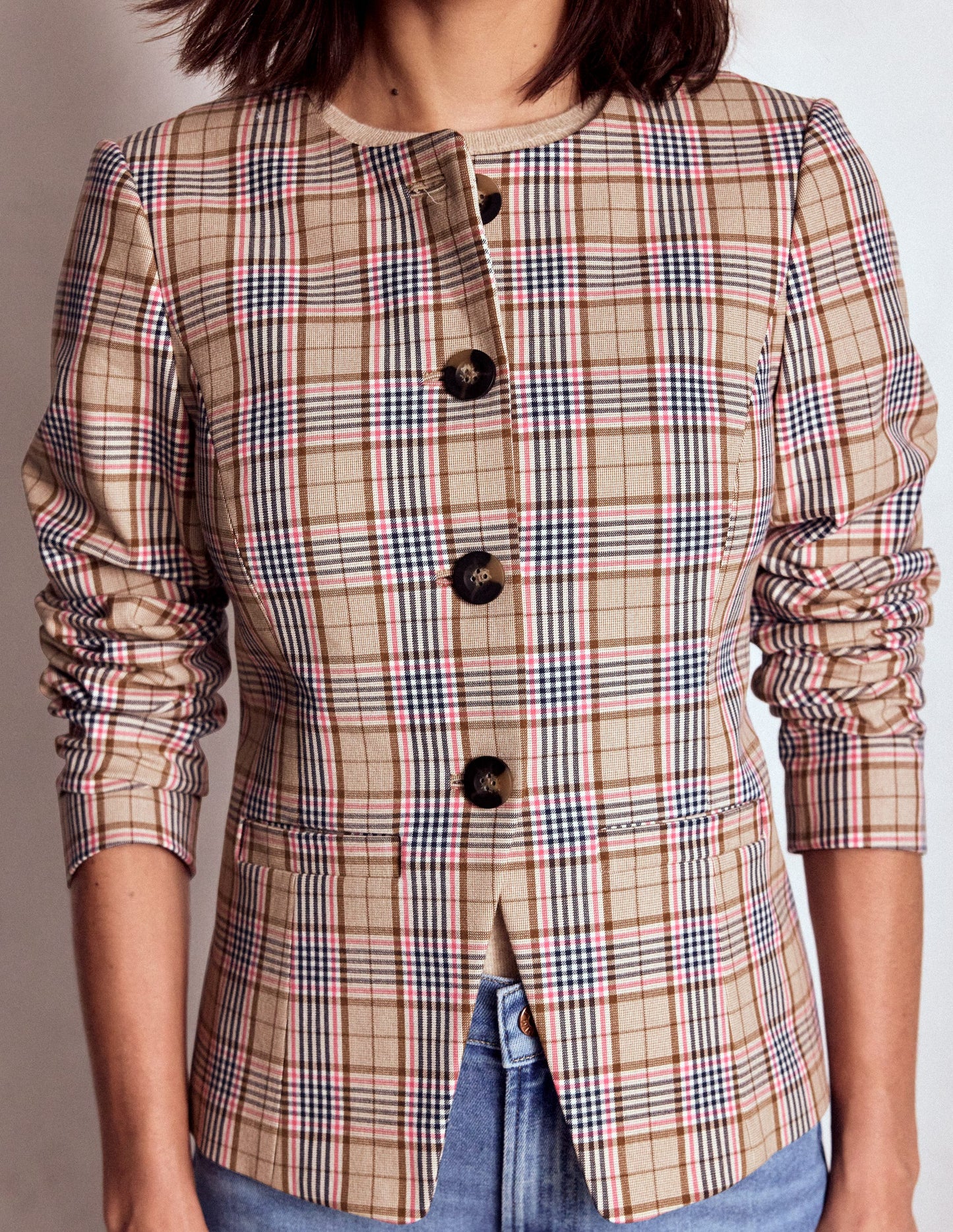 Hampstead Check Blazer-Brown, Pink & Navy Check