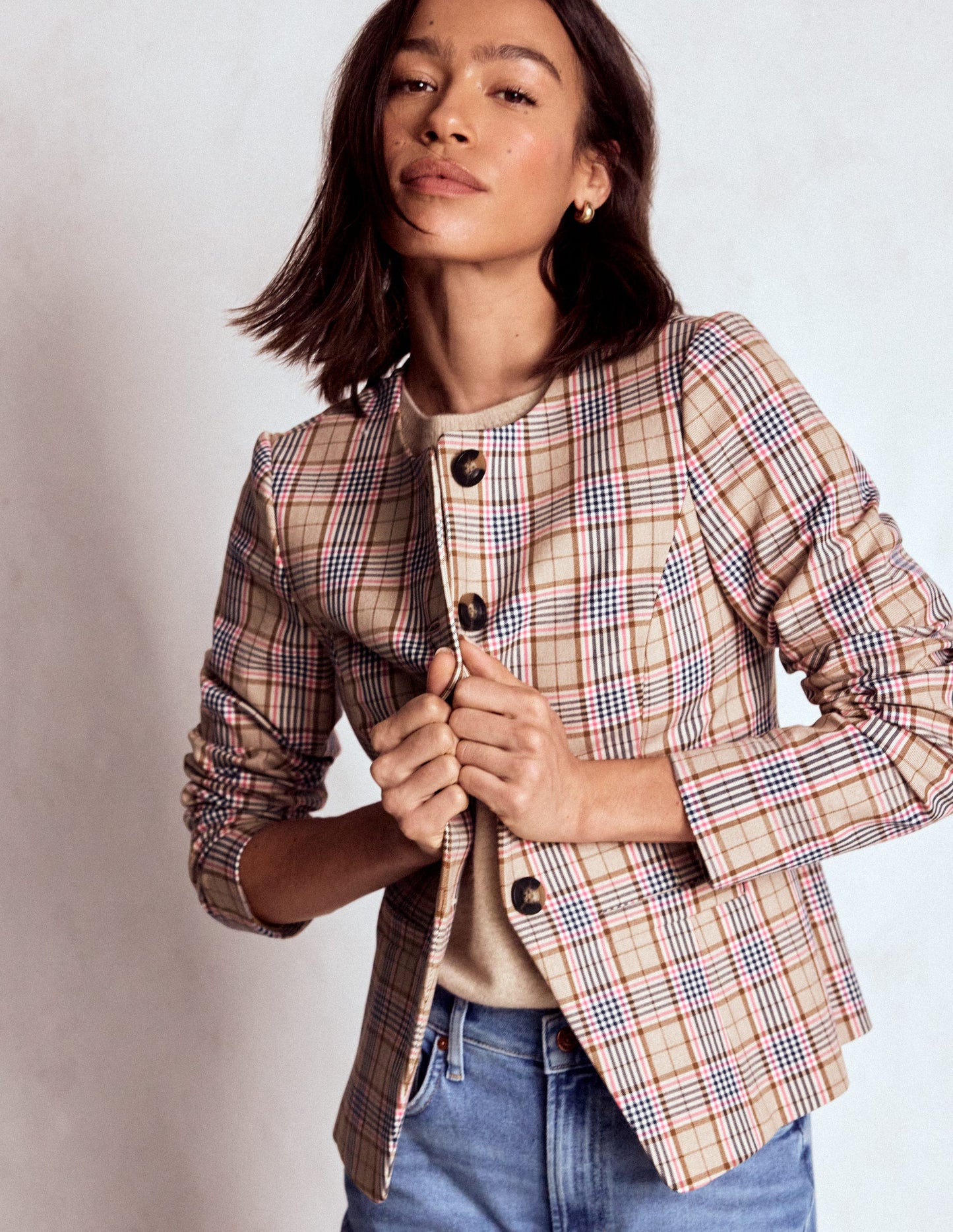 Hampstead Check Blazer-Brown, Pink & Navy Check