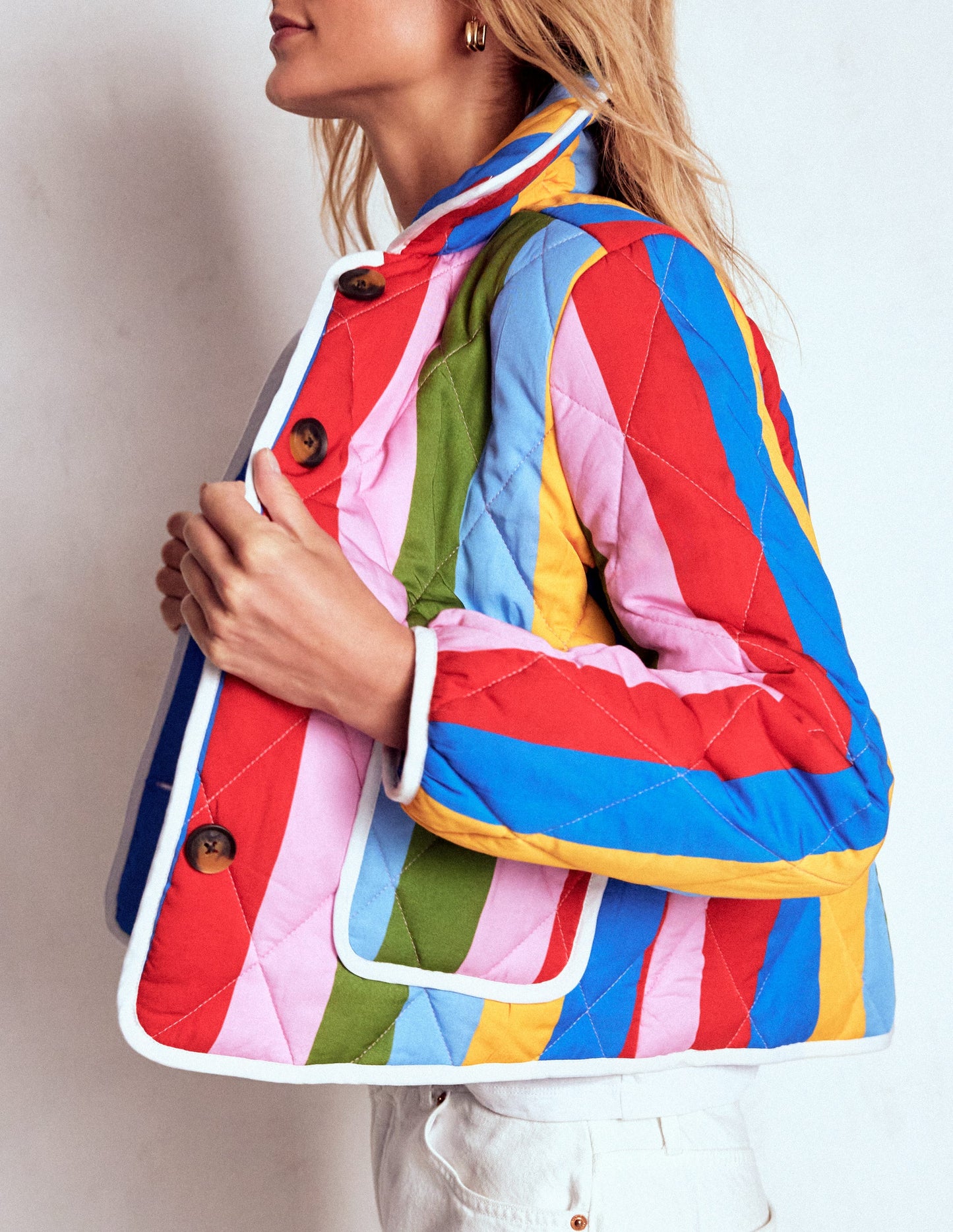 Fitzrovia Quilted Jacket-Rainbow Stripe