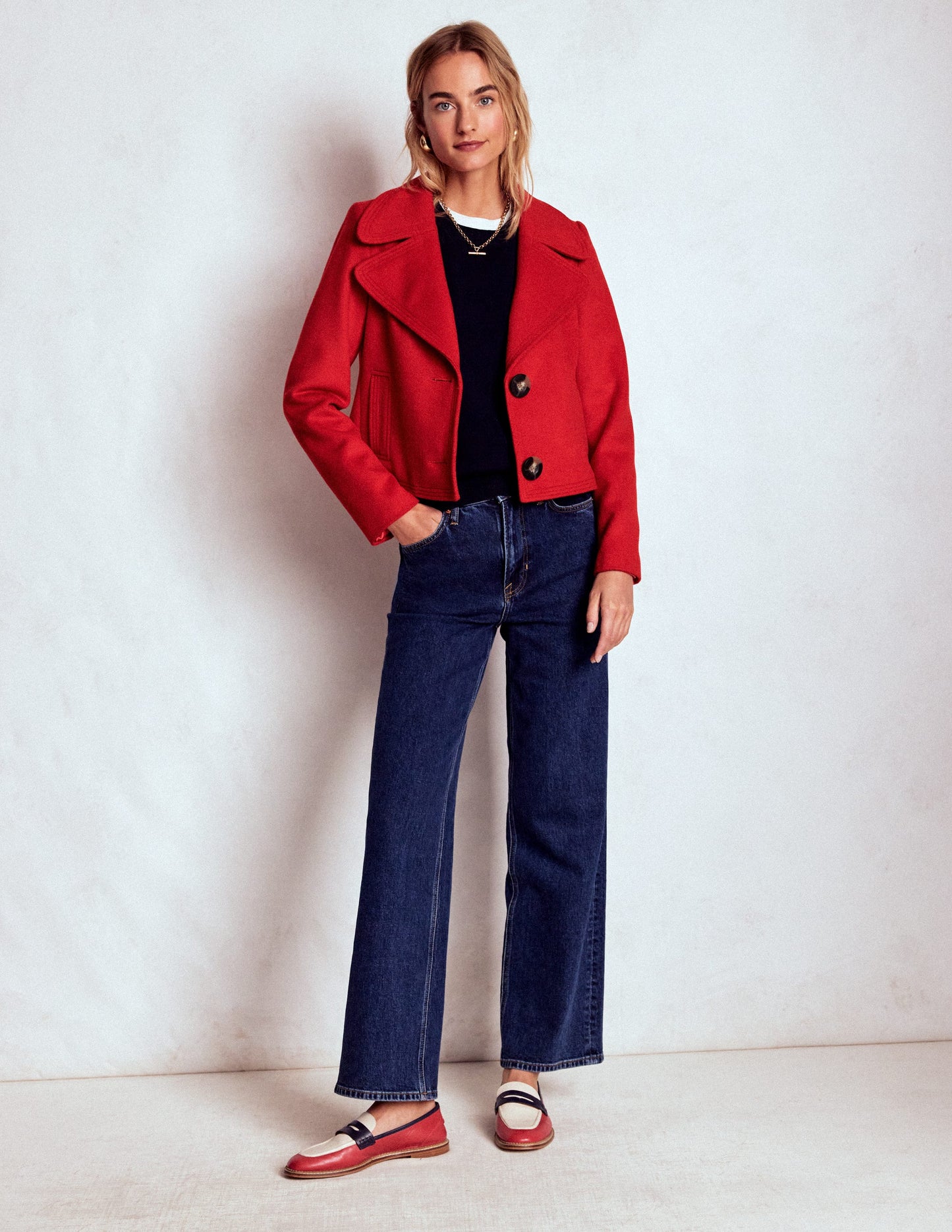 Topstitch Jacket-Poppy Red