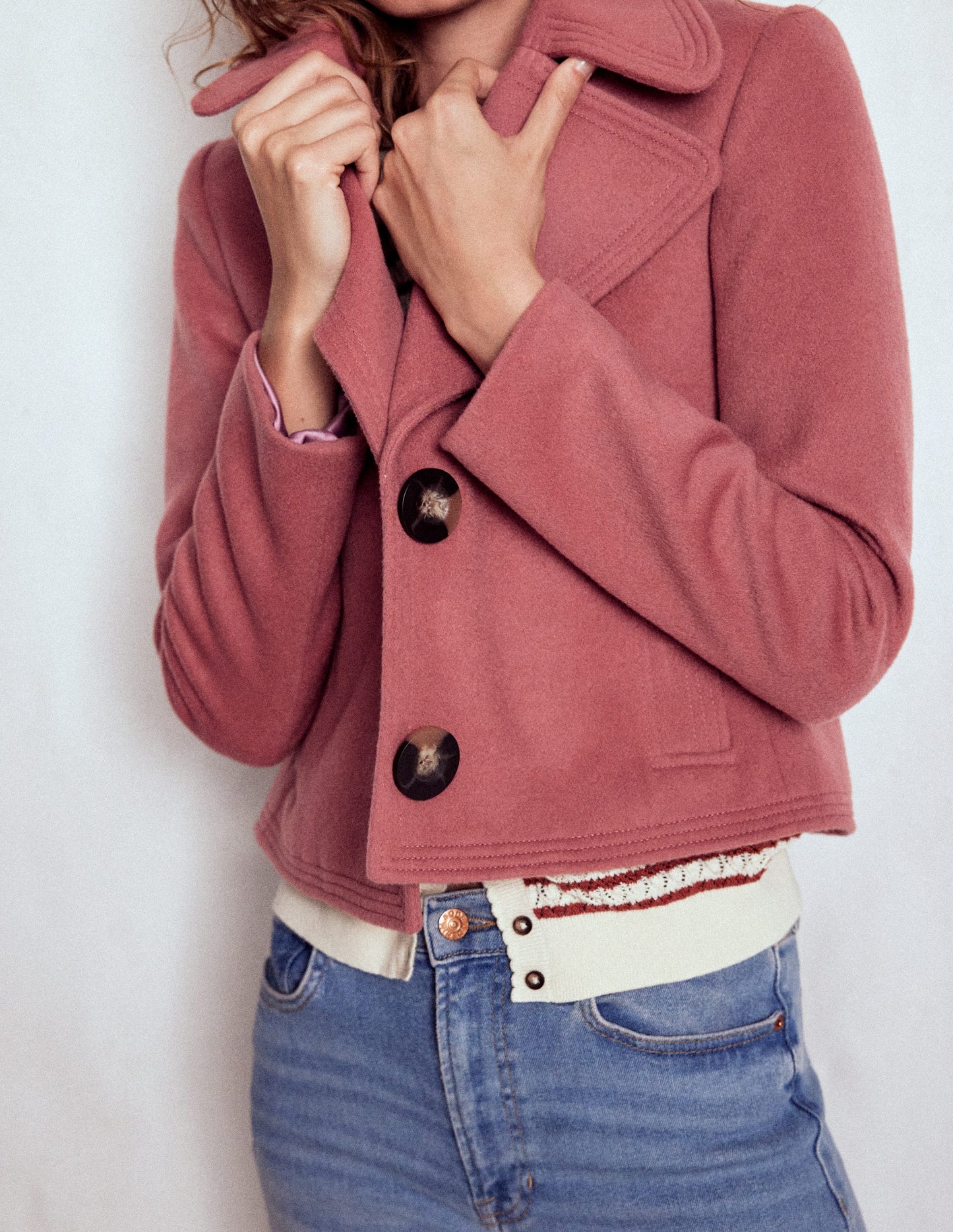 Topstitch Jacket-DUSTY PINK