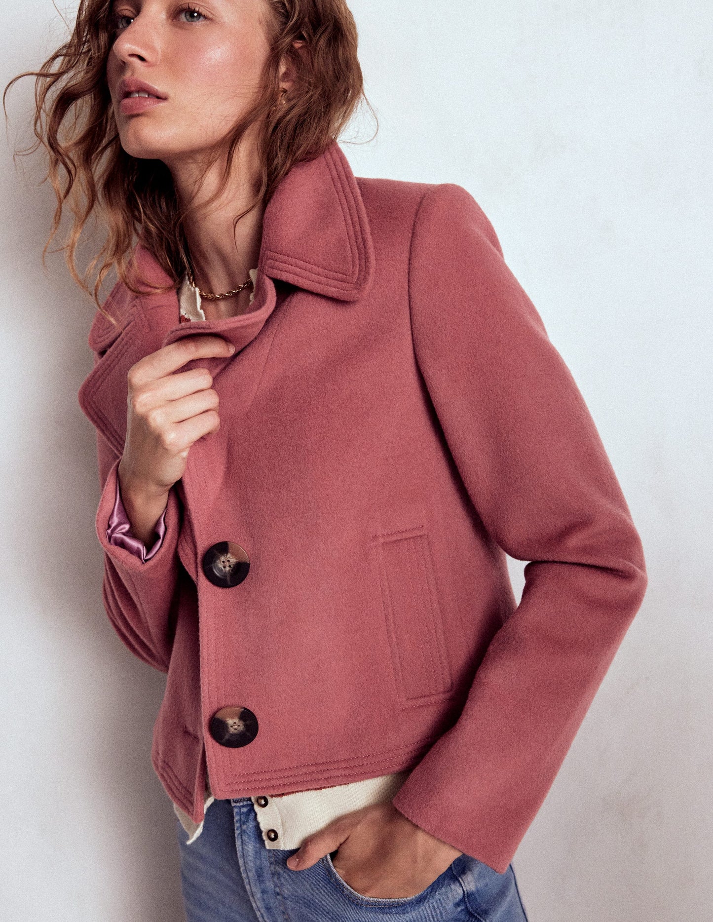 Topstitch Jacket-DUSTY PINK