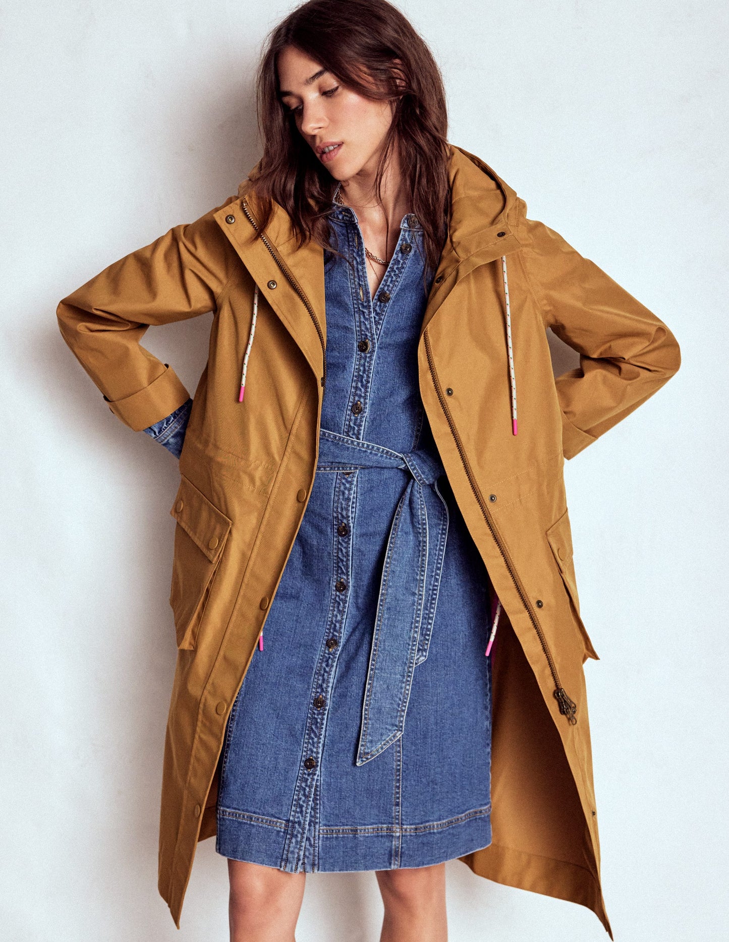 Longline Rain Mac-Hazelnut Brown