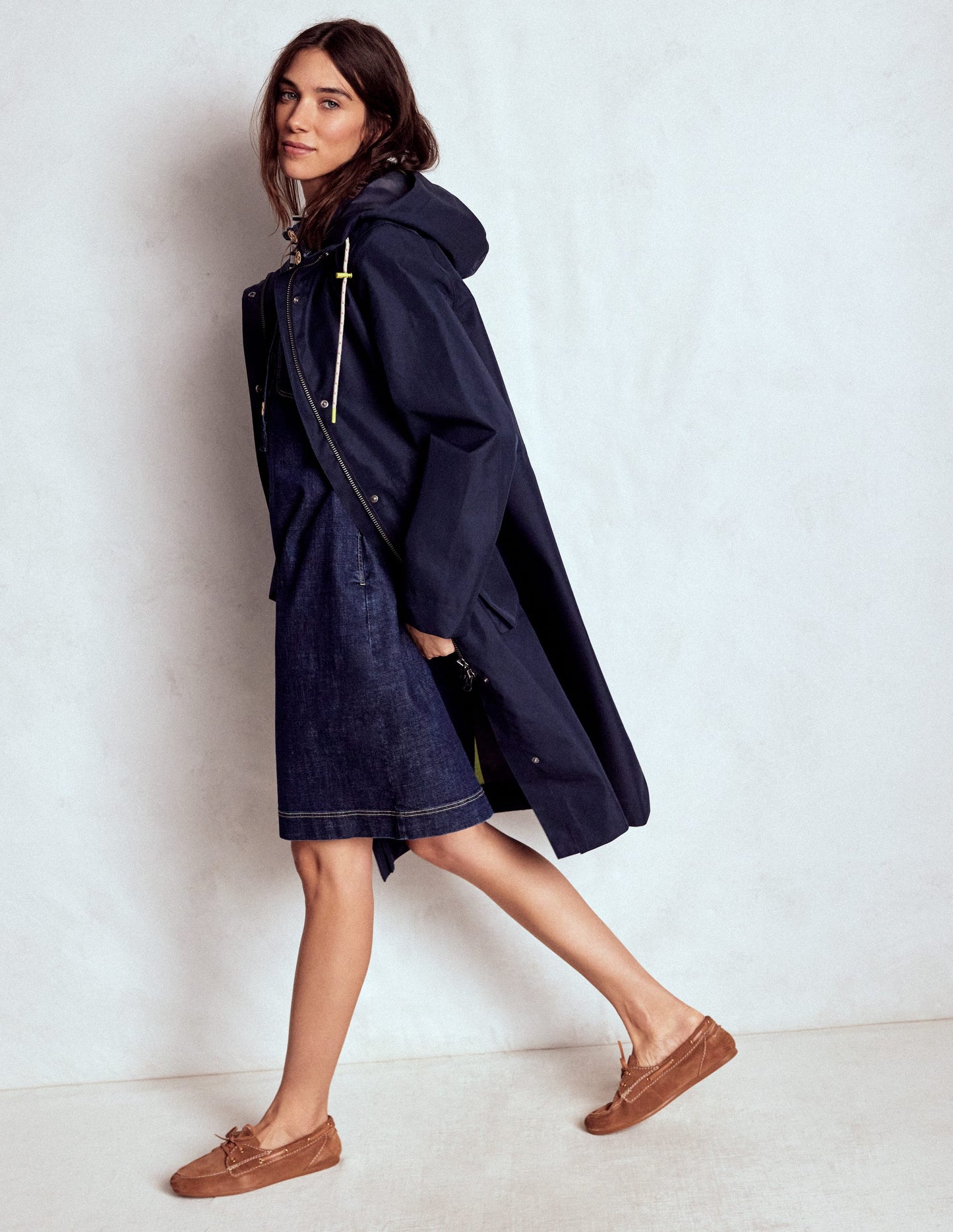Longline Rain Mac-Navy Colourblock