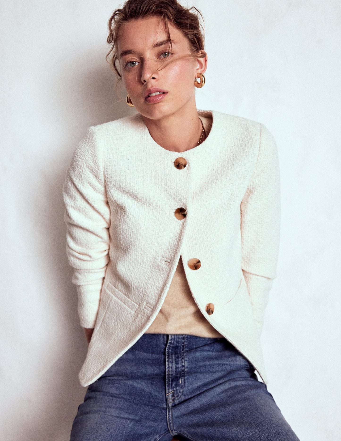 Hampsted Textured Blazer-Cream Texture