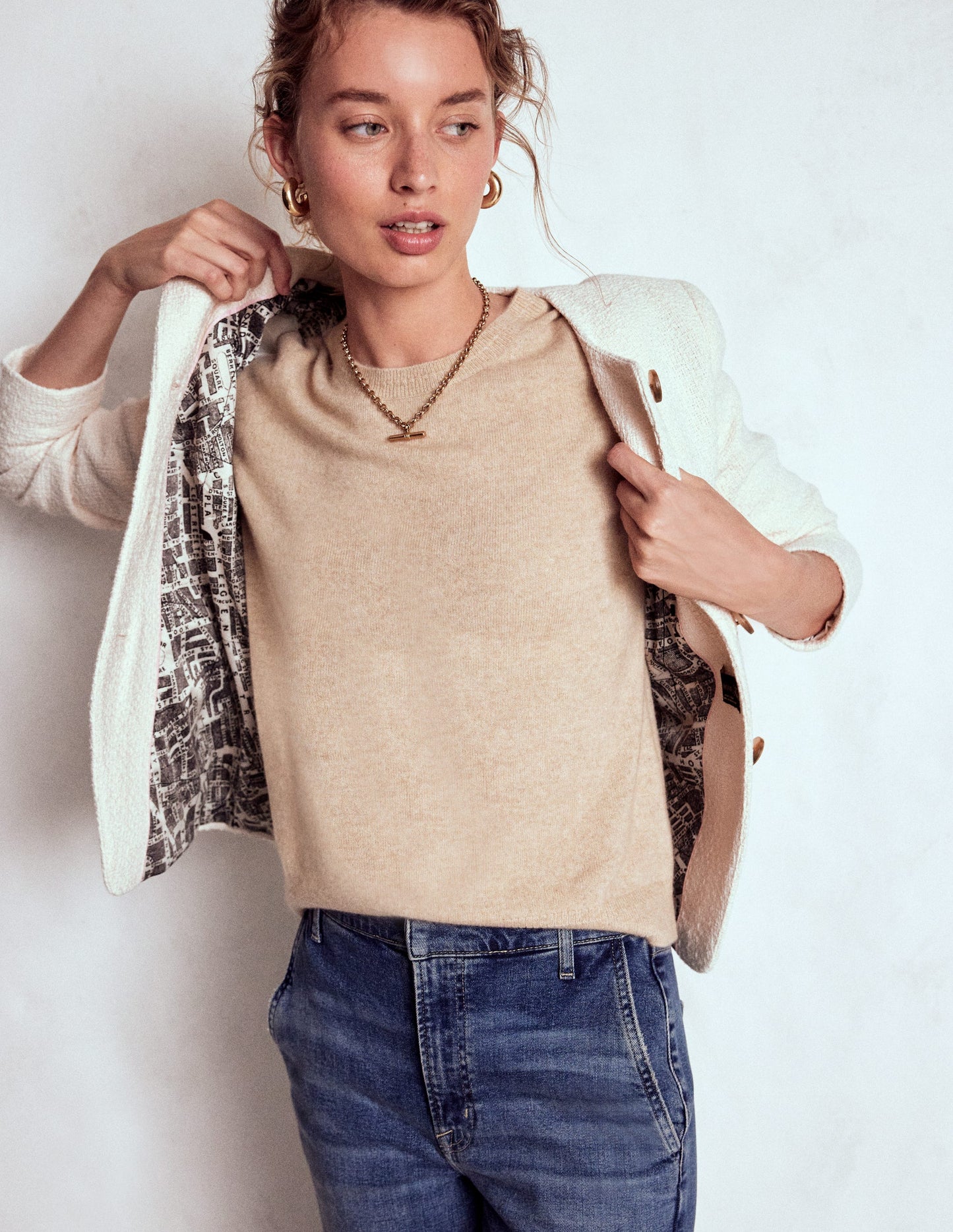 Hampsted Textured Blazer-Cream Texture