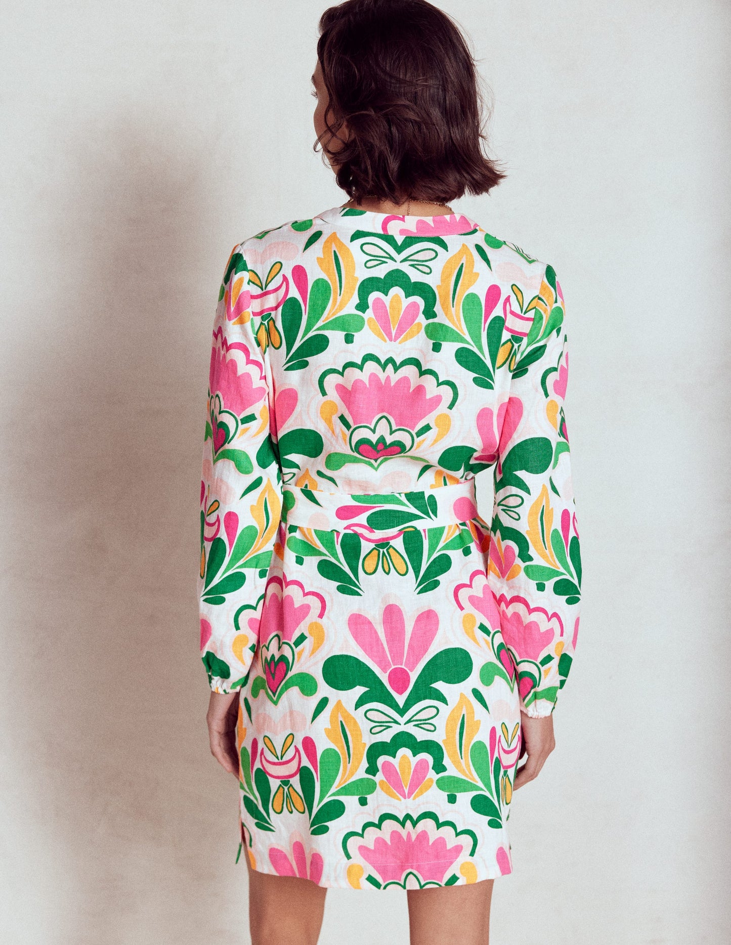 Cleo Linen Tie Waist Dress-Multi, Freesia Stamp
