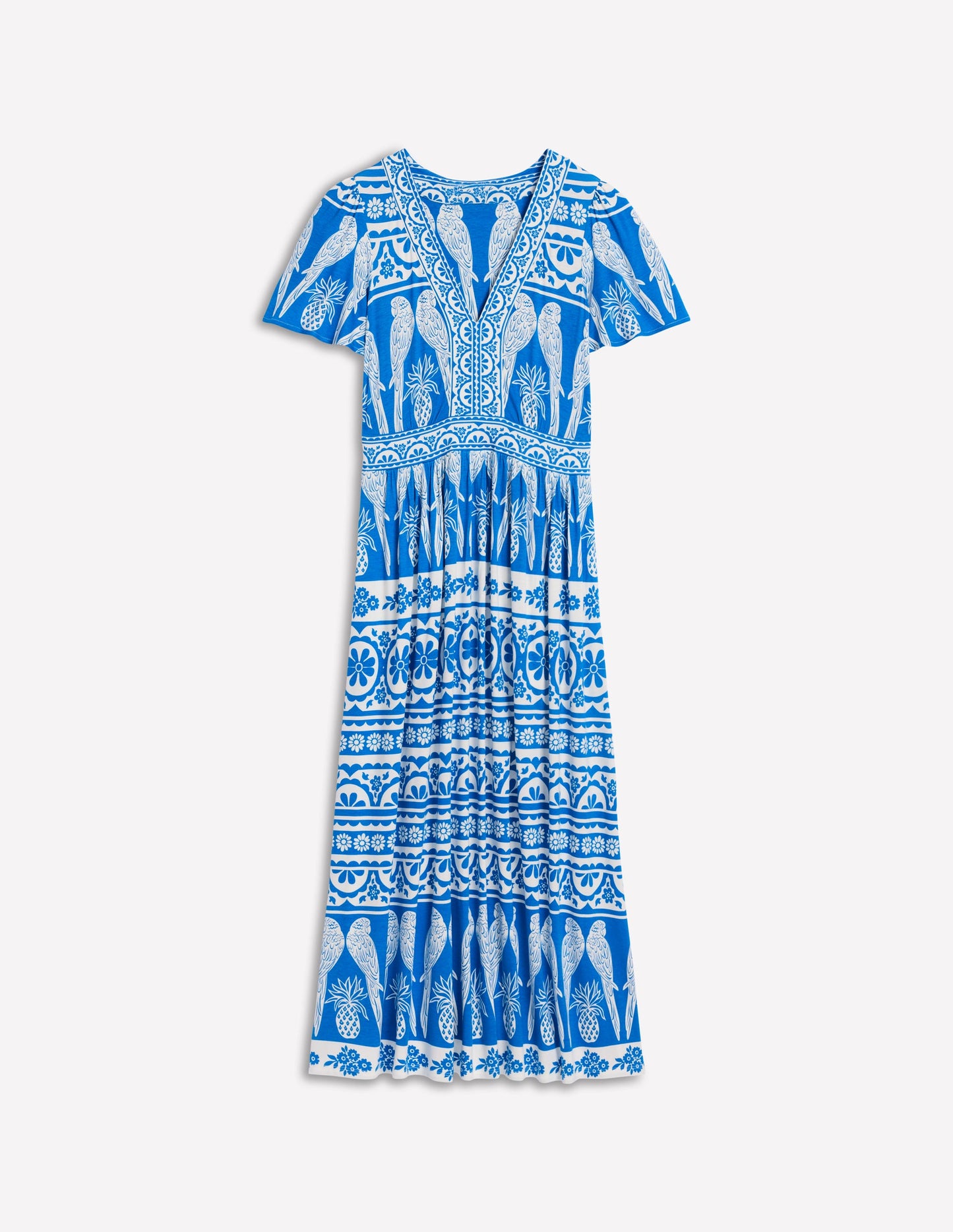 Ellie Flutter Maxi Tea Dress-Cerulean Blue, Ornate Tropics