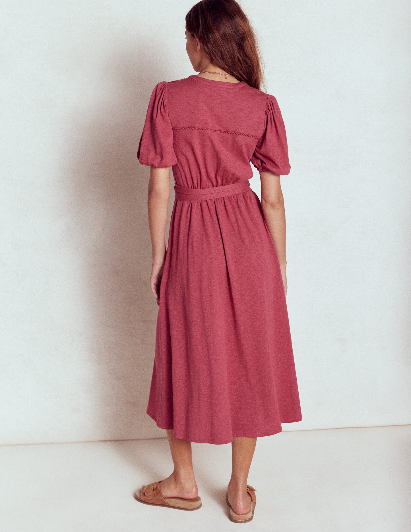 Sofia Trim Jersey Midi Dress-Terracotta Red