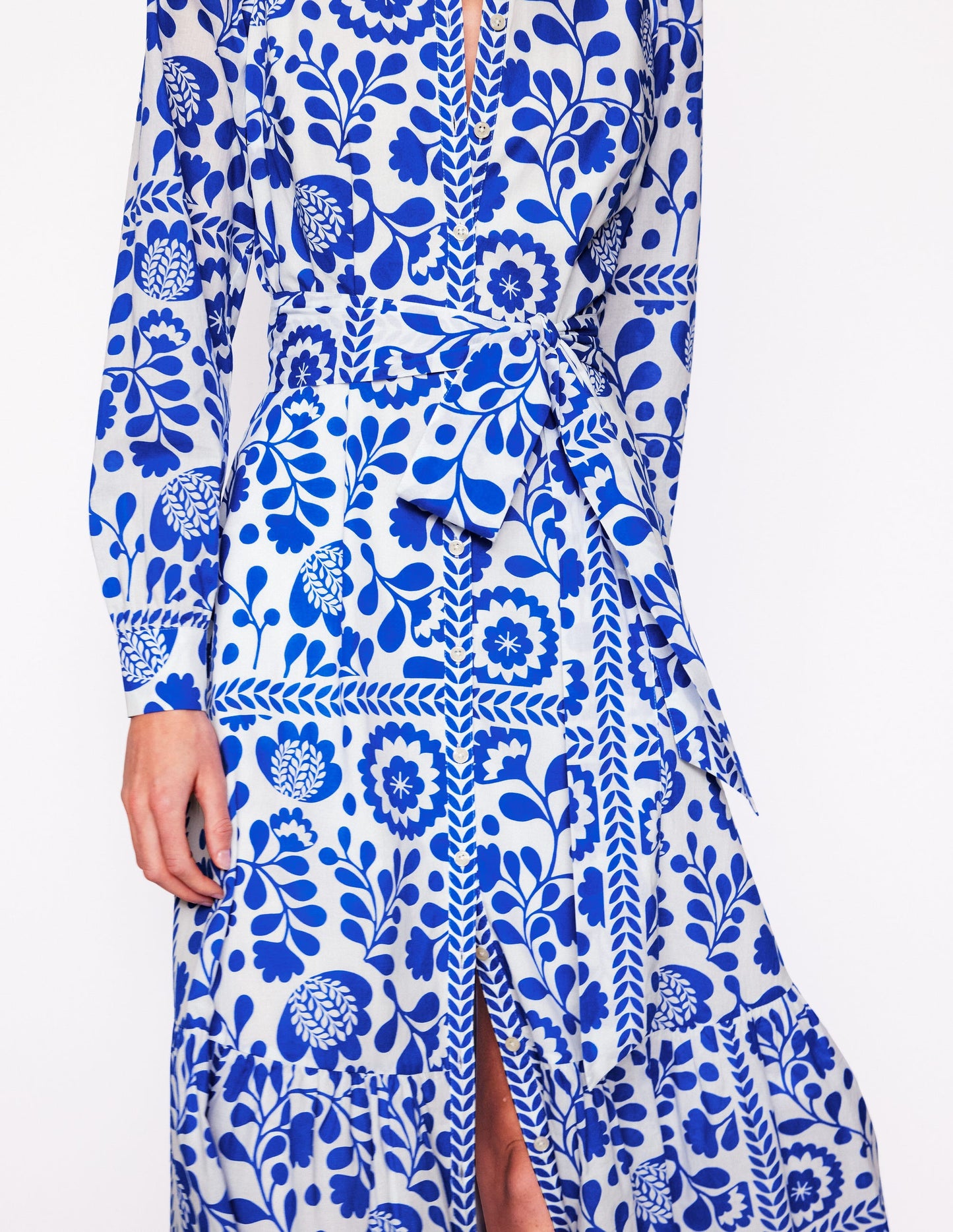 Mia Tiered Shirt Dress-Gallery Blue, Vine Tile
