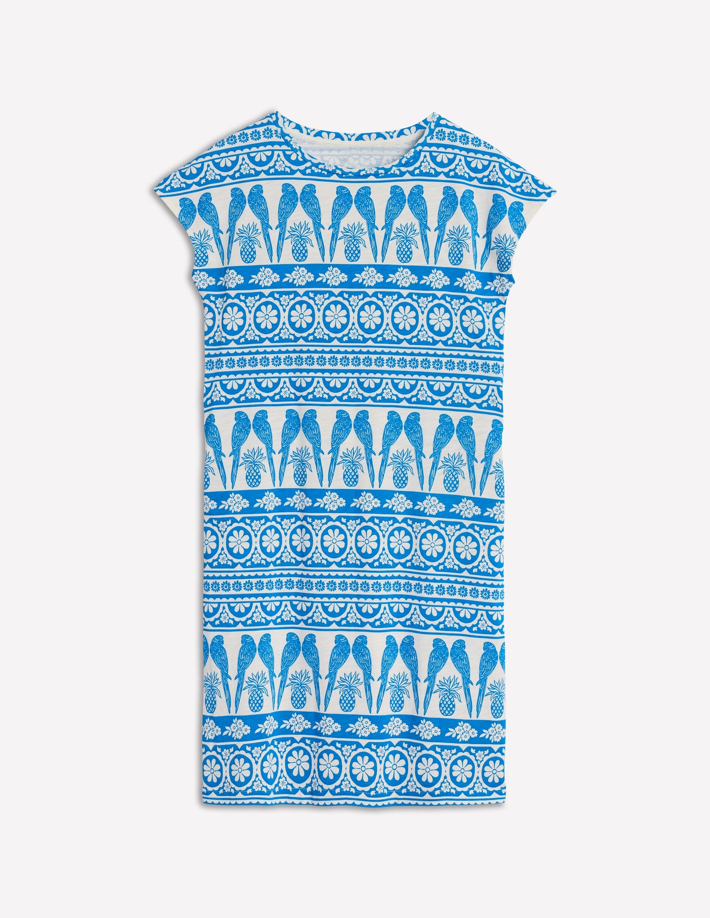 Leah Jersey T-shirt Dress-Cerulean Blue, Ornate Tropic