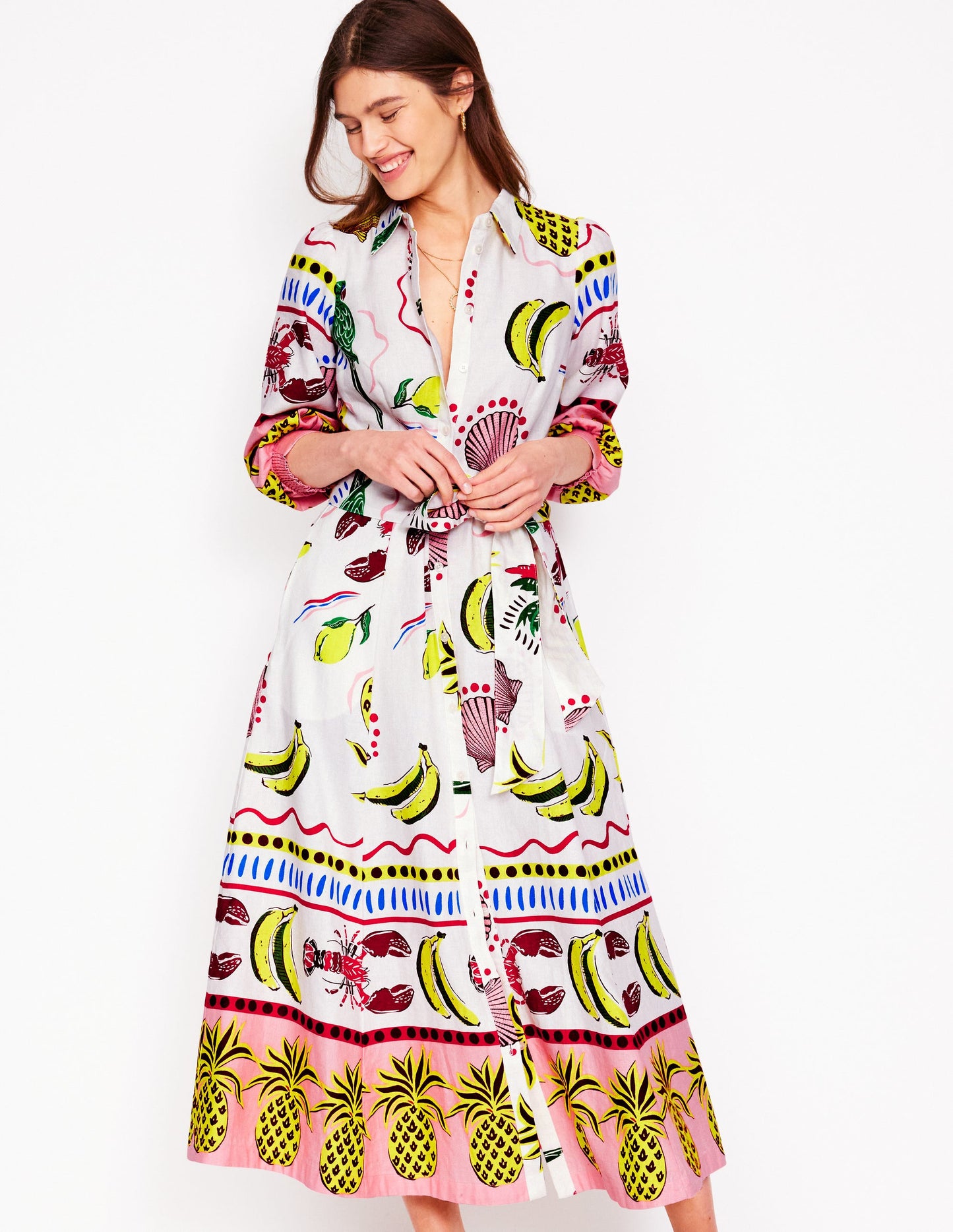 Clara Linen Blend Shirt Dress-Multi, Tropical Bonanza