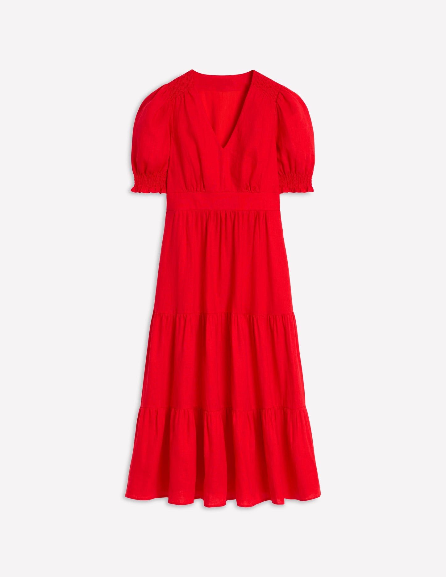 Anna Linen Tiered Midi Dress-Poppy Red